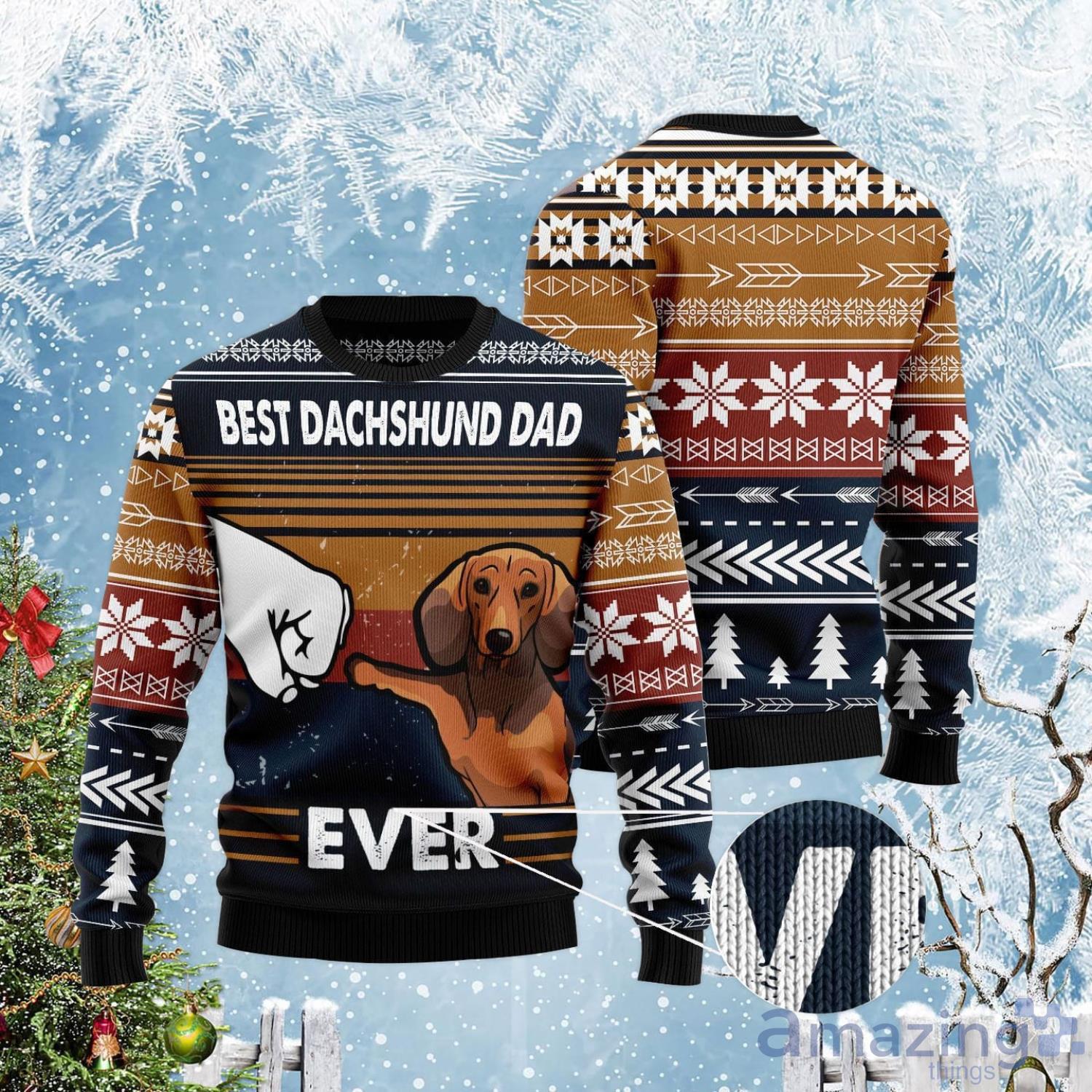 Best Dachsund Dog Dad Ever Dog Lover Ugly Christmas Sweater Product Photo 1