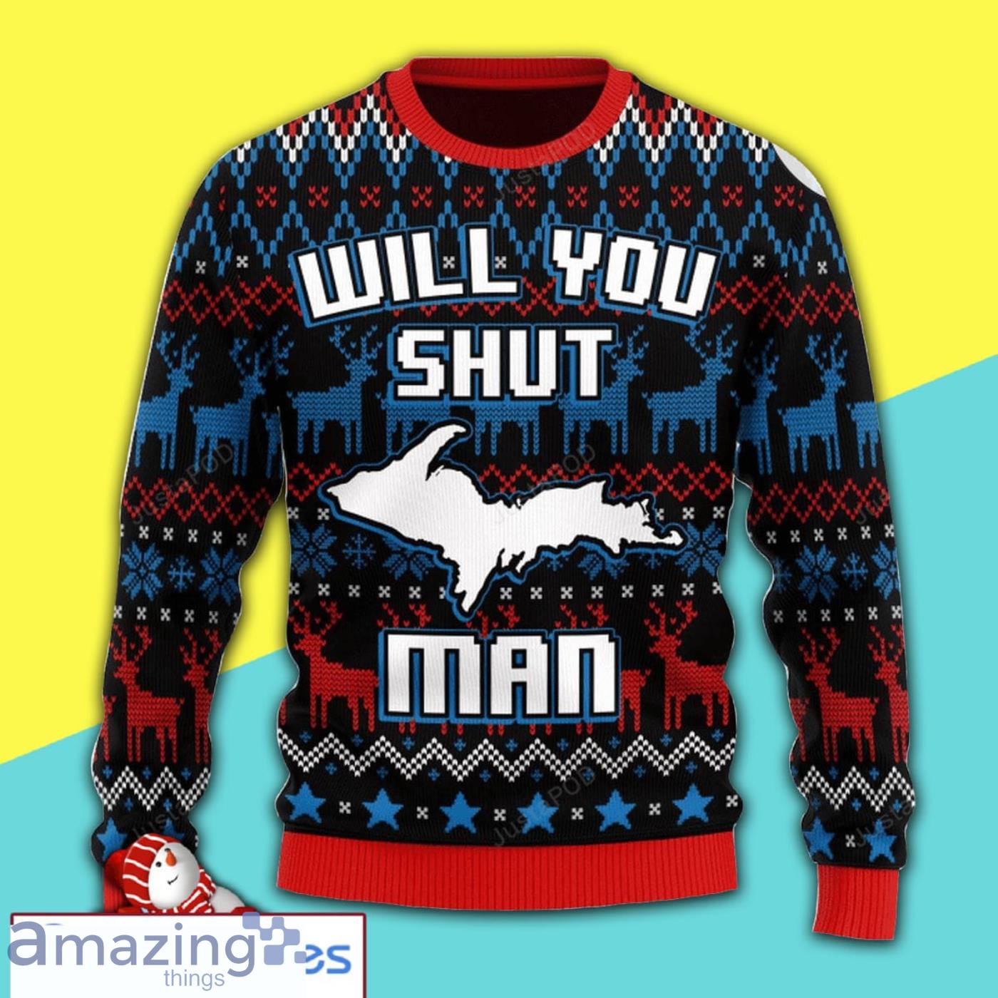 Bidden Will You Shut Man All Over Print Ugly Christmas Sweater Product Photo 1
