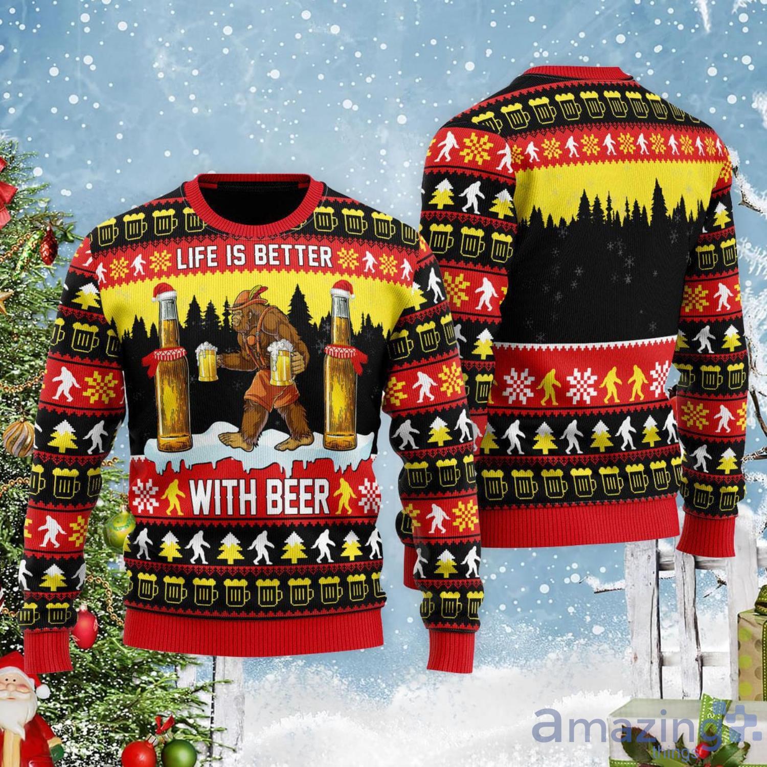 Bigfoot Christmas Is Better With Beer Christmas Gift Ugly Christmas Sweater Product Photo 1