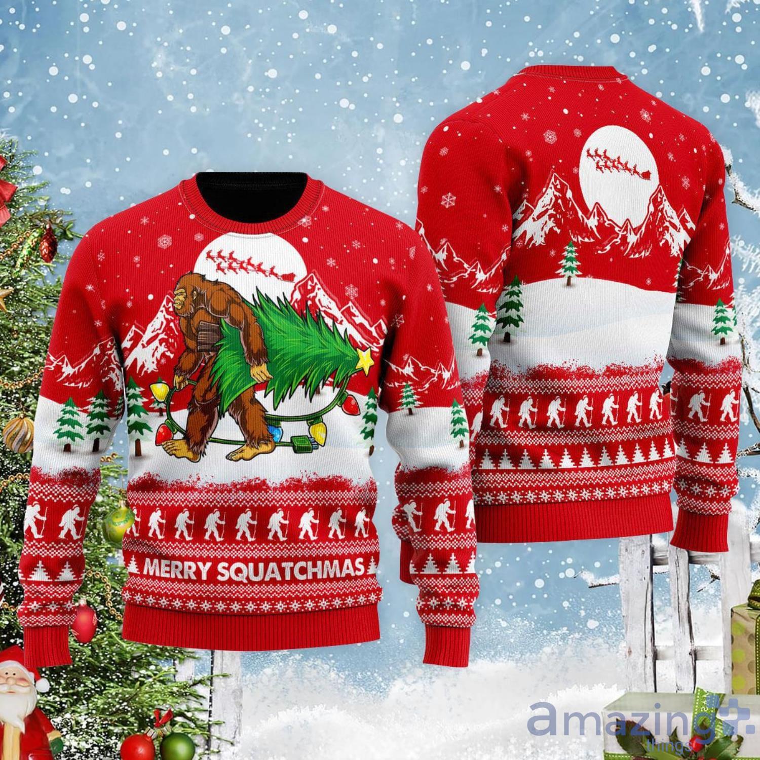 Bigfoot Mery Squatchmas Christmas Gift Ugly Christmas Sweater Product Photo 1
