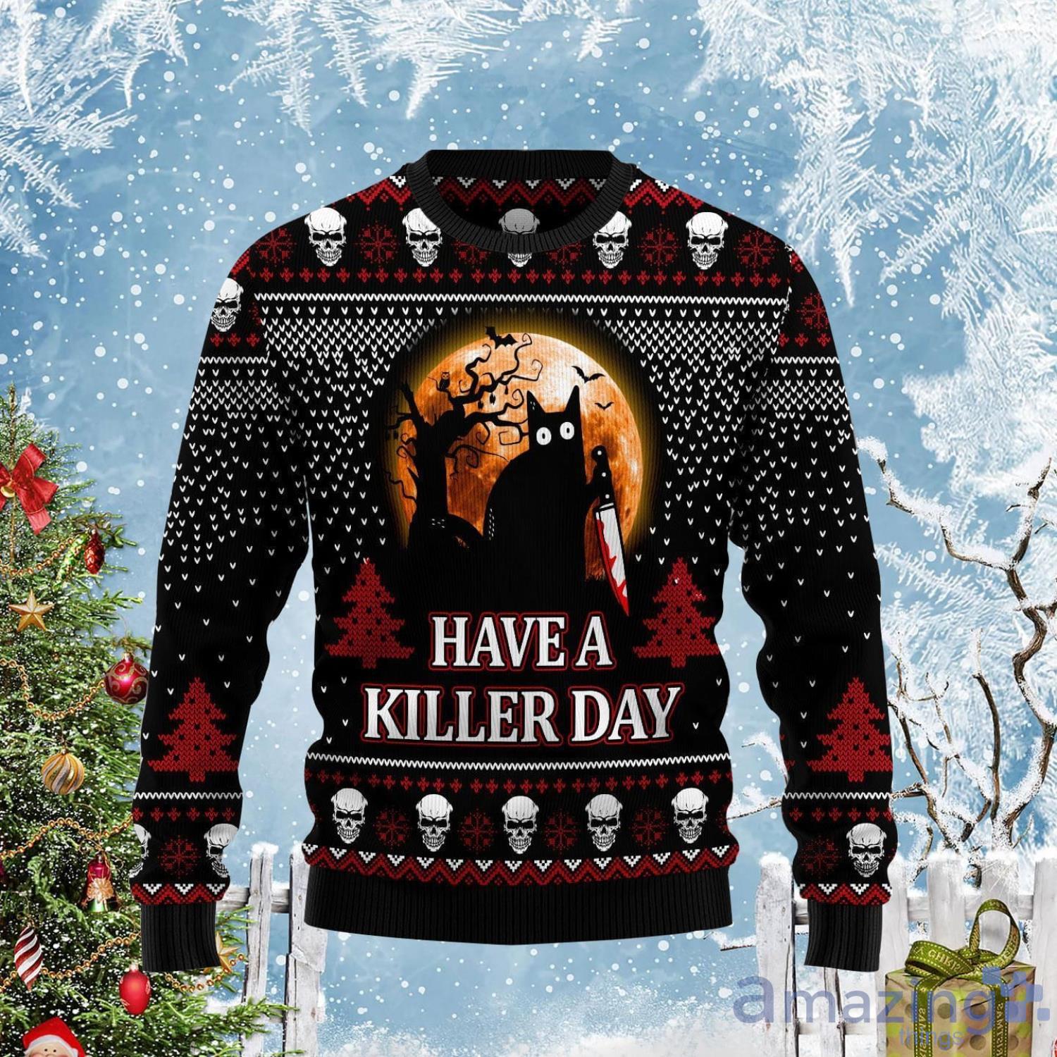 Black Cat Funny Have Day Halloween Ugly Sweater Product Photo 1