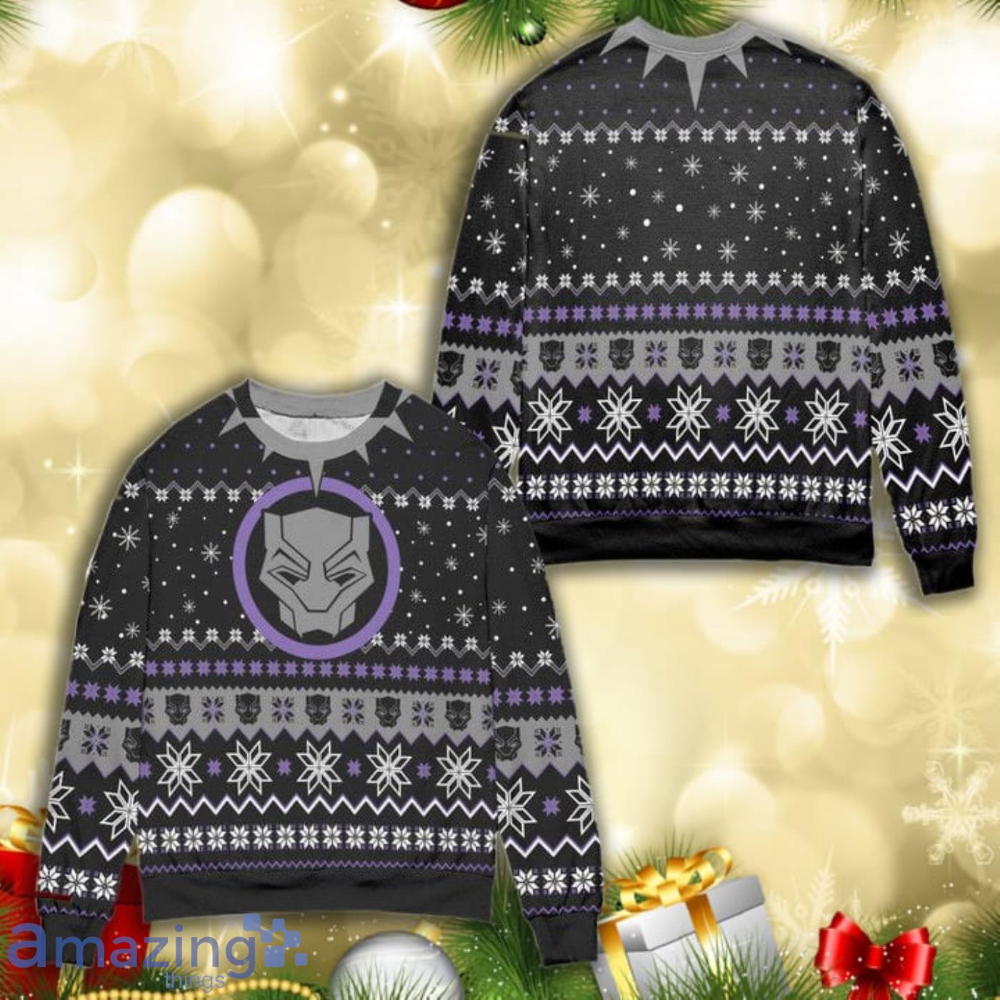 Black Panther Mask Wakanda Snowflake Pattern All Over Print 3D Ugly Christmas Sweater Product Photo 1