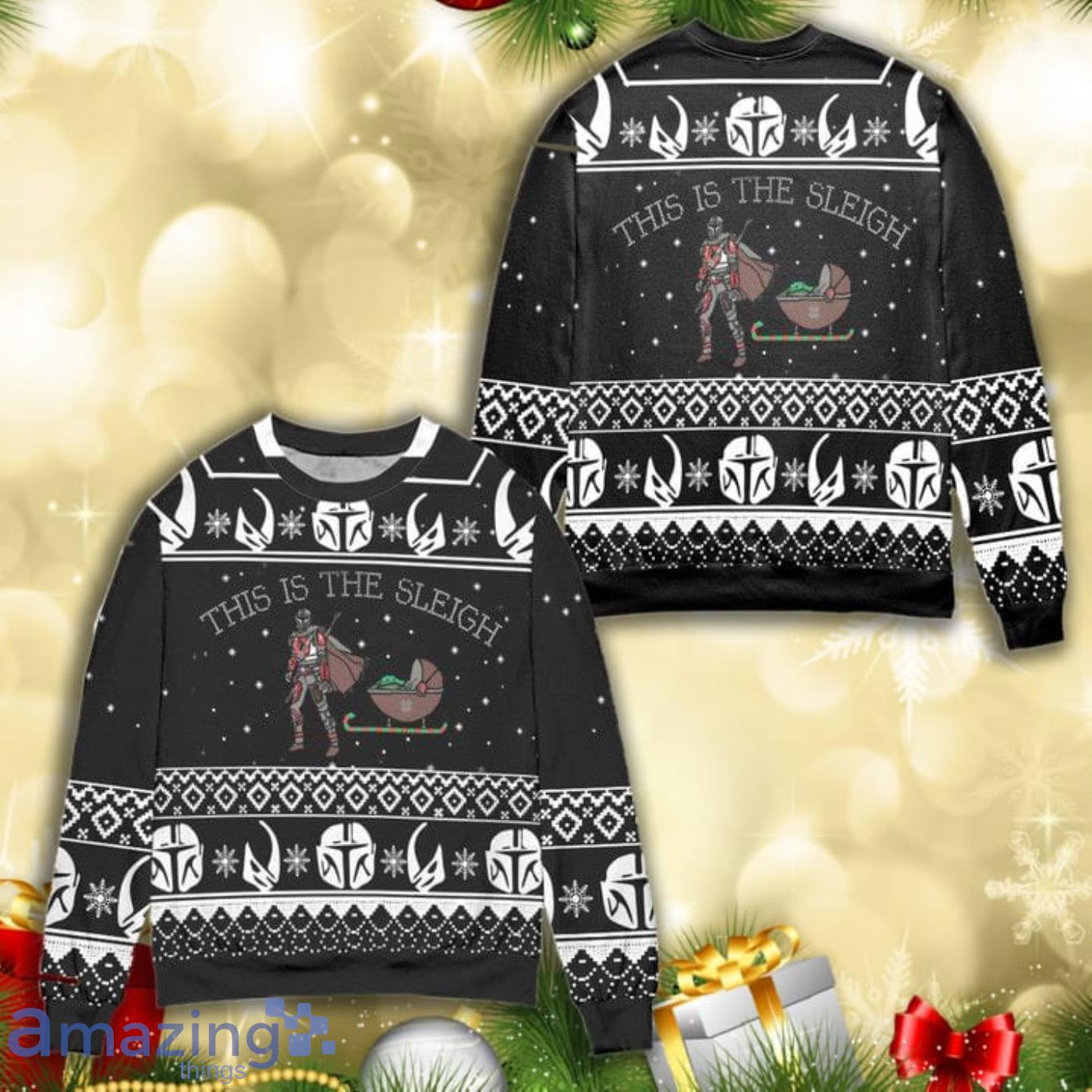 Boba Fett Baby Yoda Star Wars This Is The Sleigh All Over Print 3D Ugly Christmas Sweater Product Photo 1