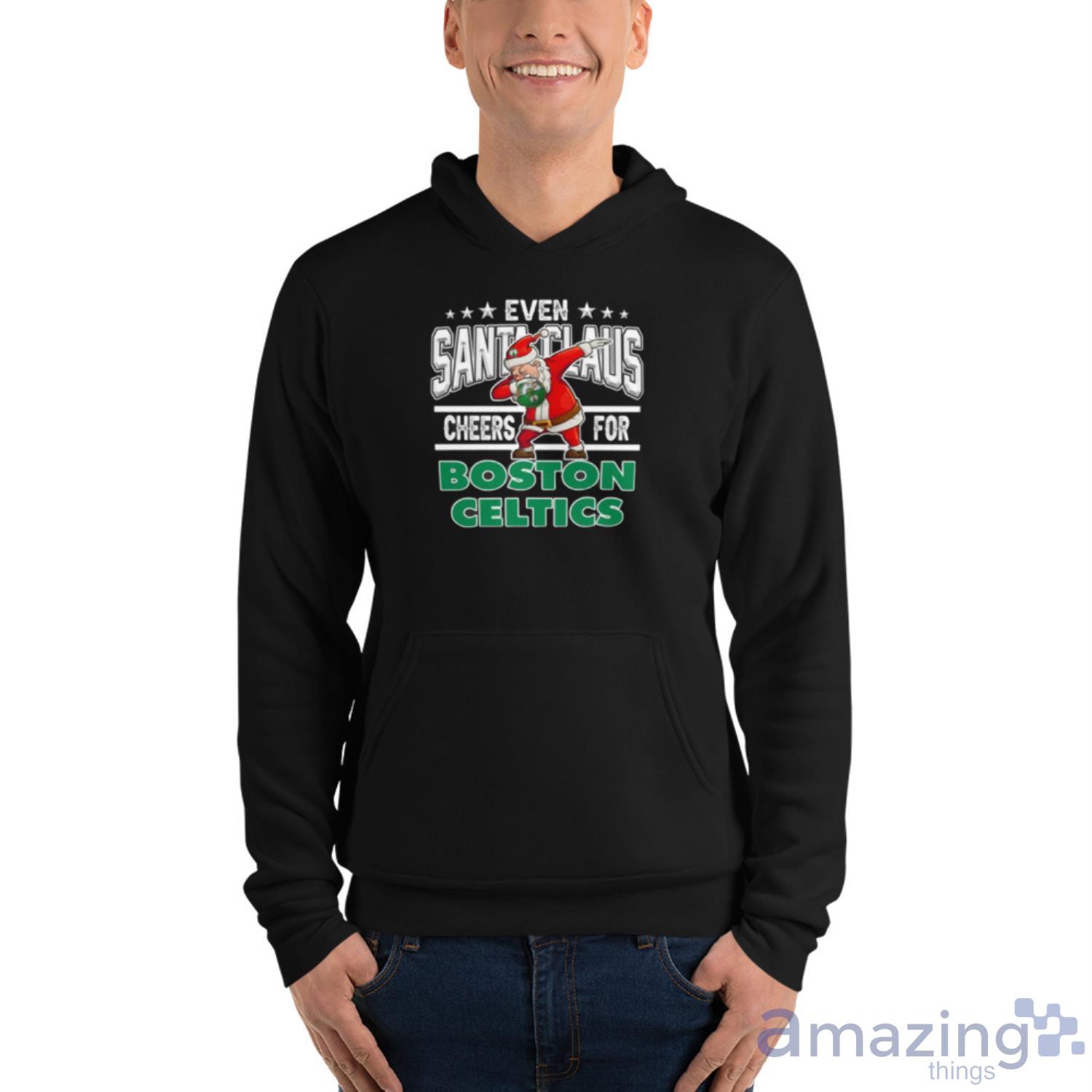 Boston Celtics Even Santa Claus Cheers For Christmas NBA Shirt For Fans image Boston Celtics Even Santa Claus Cheers For Christmas NBA Shirt For Fans - Unisex Fleece Pullover Hoodie