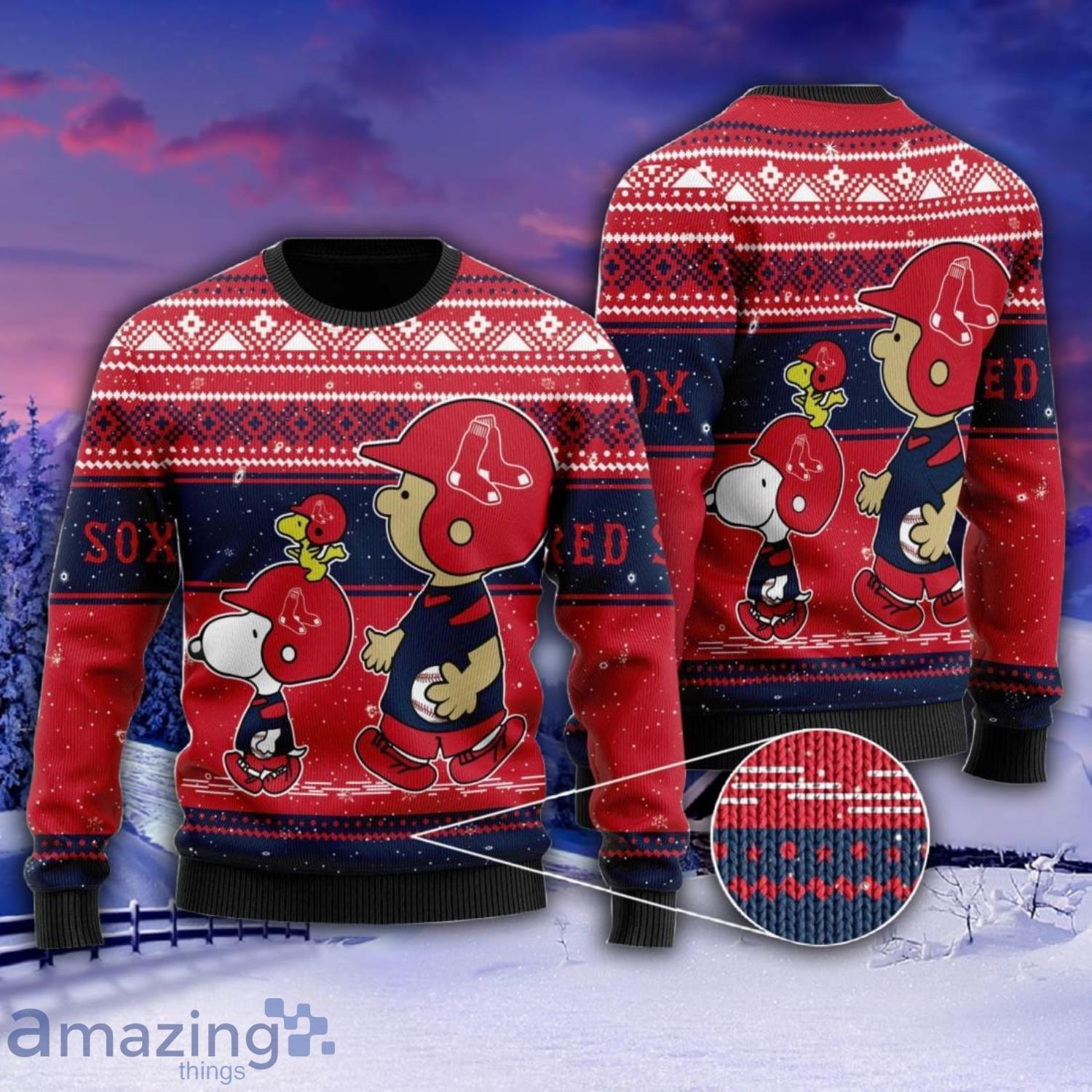 Boston Red Sox Charlie Brown Snoopy Gift For Fans Ugly Christmas Sweater Product Photo 1
