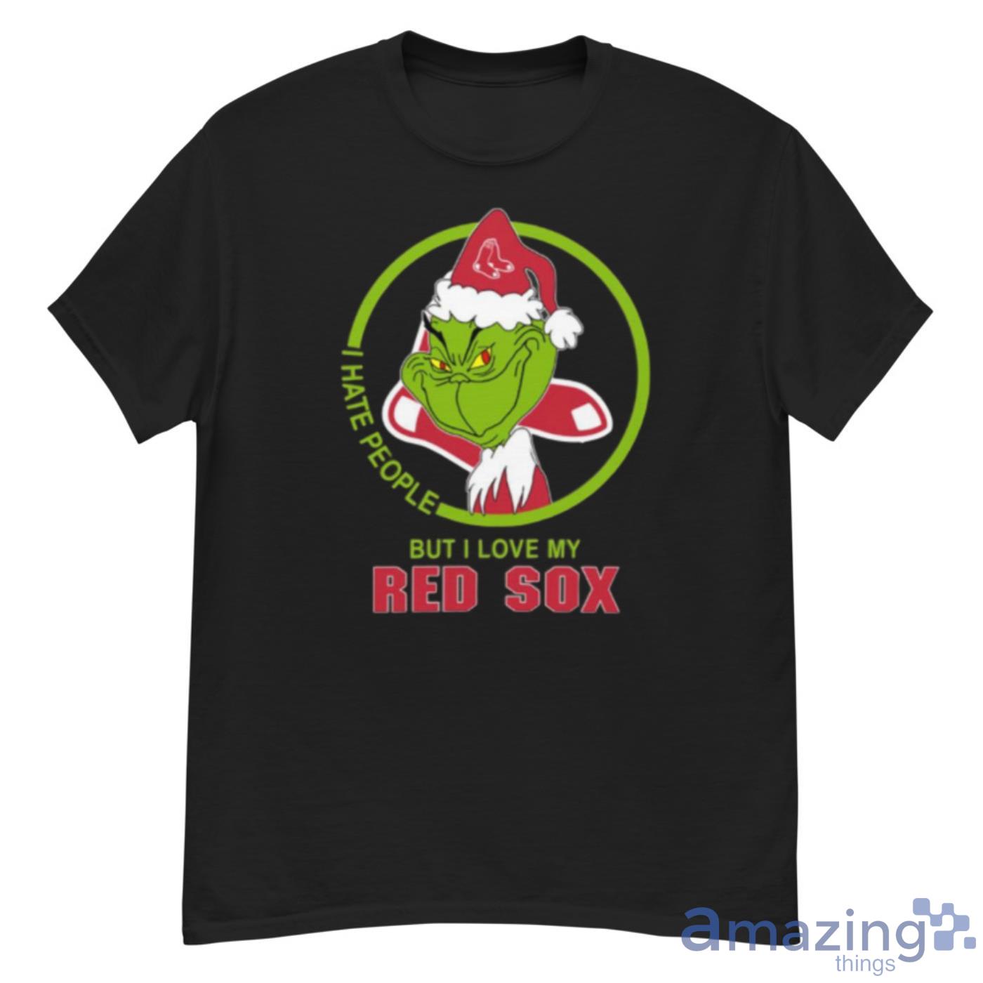 Boston Red Sox MLB Christmas Grinch I Hate People But I Love My Favorite Baseball Team Shirt - G500 Men’s Classic T-Shirt
