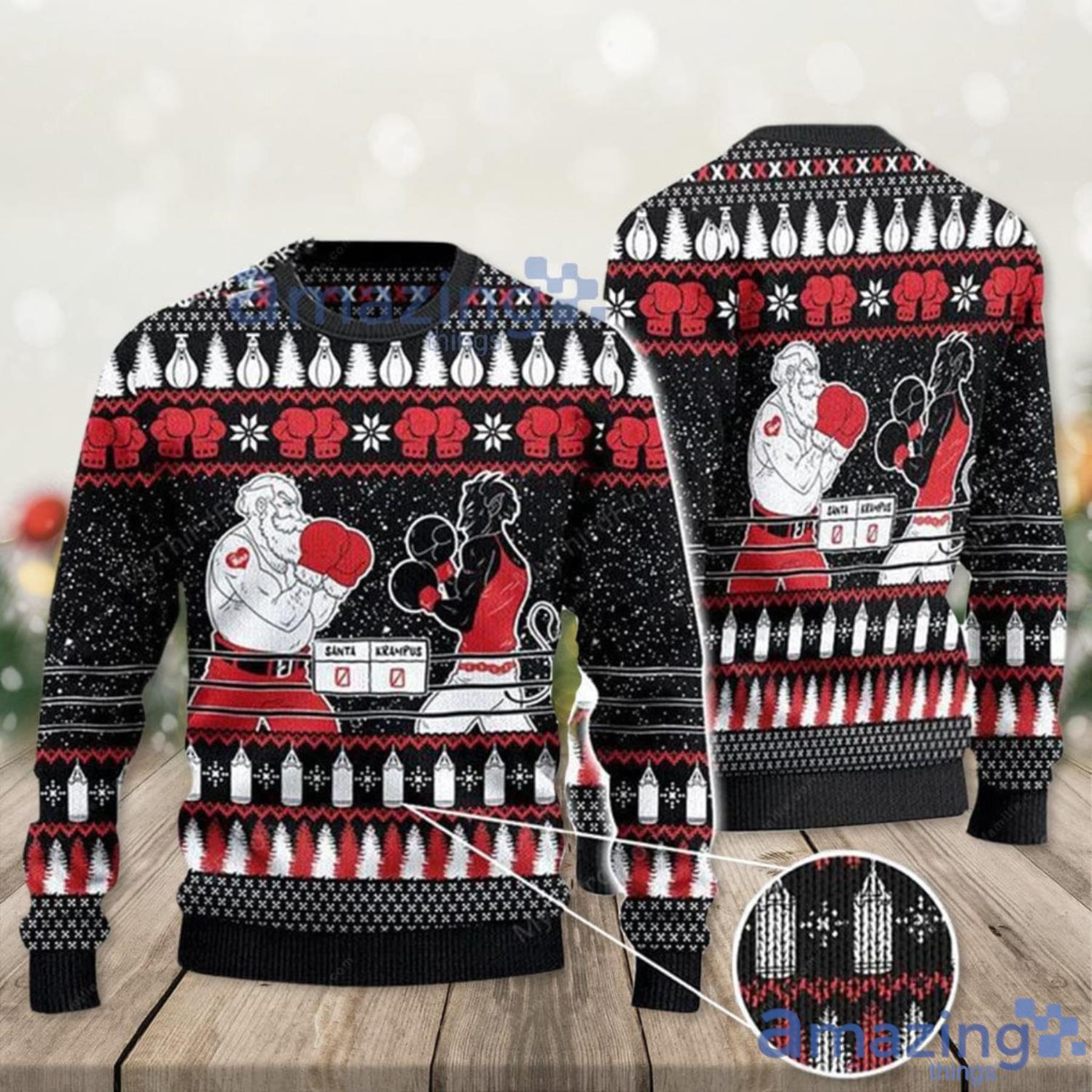 Boxing Santa And Krampus Krampus Ugly Christmas Sweater Product Photo 1