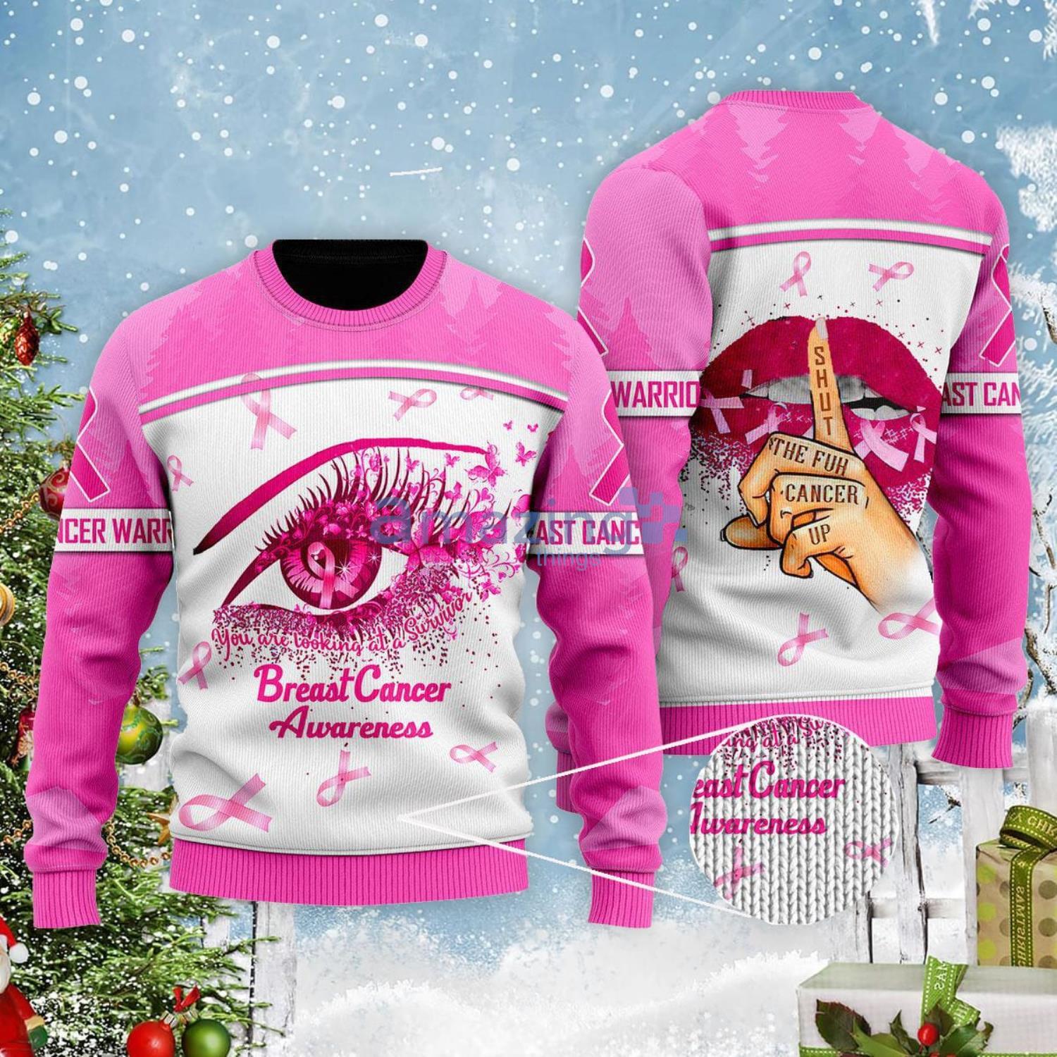 Breast Cancer Awareness Pink Eyes Christmas Gift Ugly Christmas Sweater Product Photo 1