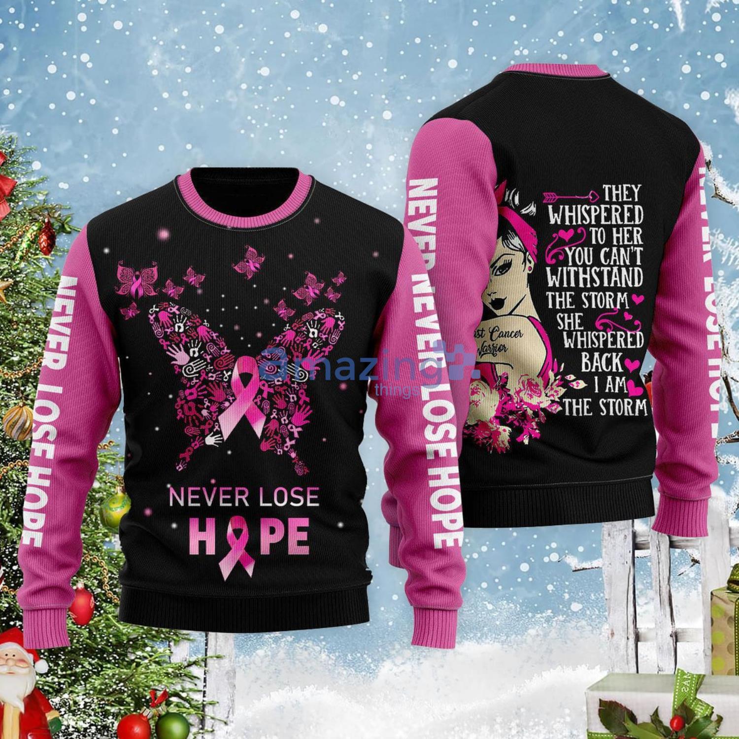 Breast Cancer Warrior Never Lose Hope Christmas Gift Ugly Christmas Sweater Product Photo 1