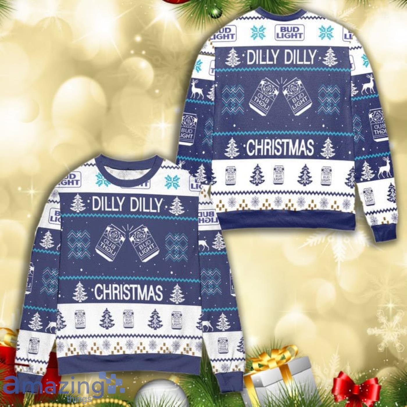 Bud Light Dilly Dilly Christmas All Over Print 3D Ugly Christmas Sweater Product Photo 1 Bud Light Dilly Dilly Christmas All Over Print 3D Ugly Christmas Sweater Product Photo 1