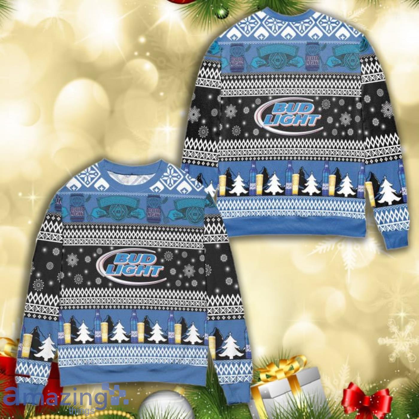 Bud Light Snowflakes Pattern All Over Print 3D Ugly Christmas Sweater Product Photo 1
