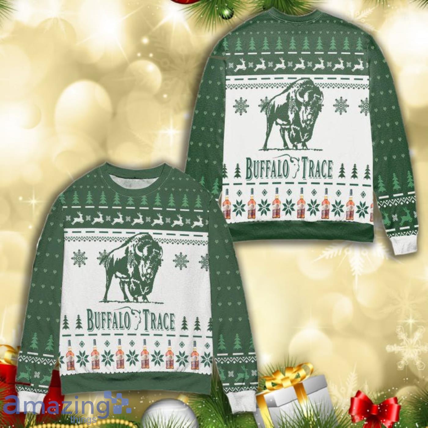 Buffalo Trace Kentucky Straight Bourbon Whiskey Reindeer All Over Print 3D Ugly Christmas Sweater Product Photo 1