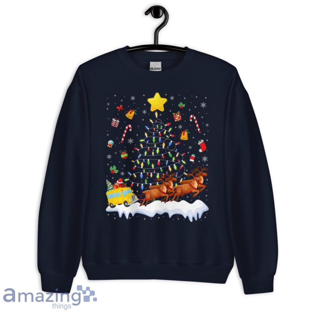 Bus Christmas Lights Tree Funny Santa Bus Driver Premium Christmas Shirt image Bus Christmas Lights Tree Funny Santa Bus Driver Premium Christmas Shirt - Unisex Crewneck Sweatshirt-1