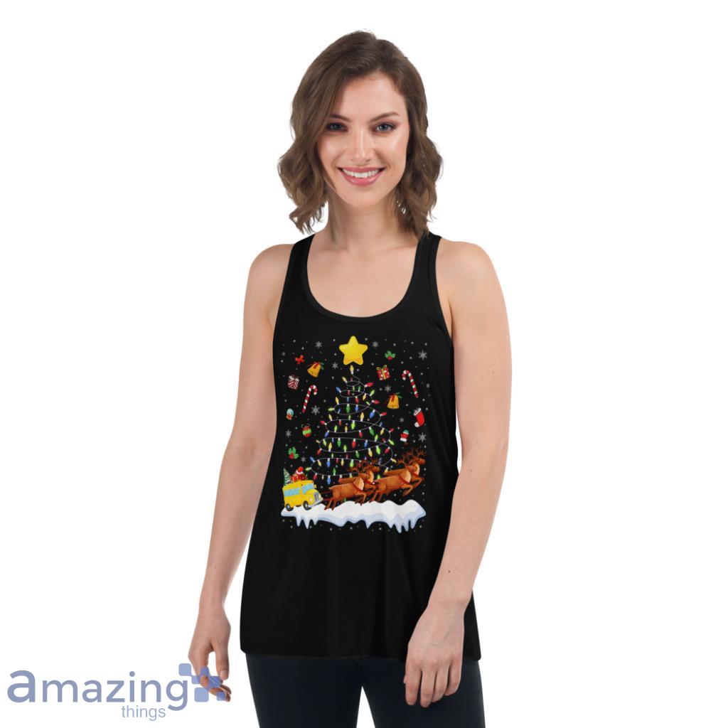Bus Christmas Lights Tree Funny Santa Bus Driver Premium Christmas Shirt image Bus Christmas Lights Tree Funny Santa Bus Driver Premium Christmas Shirt - Womens Flowy Racerback Tank