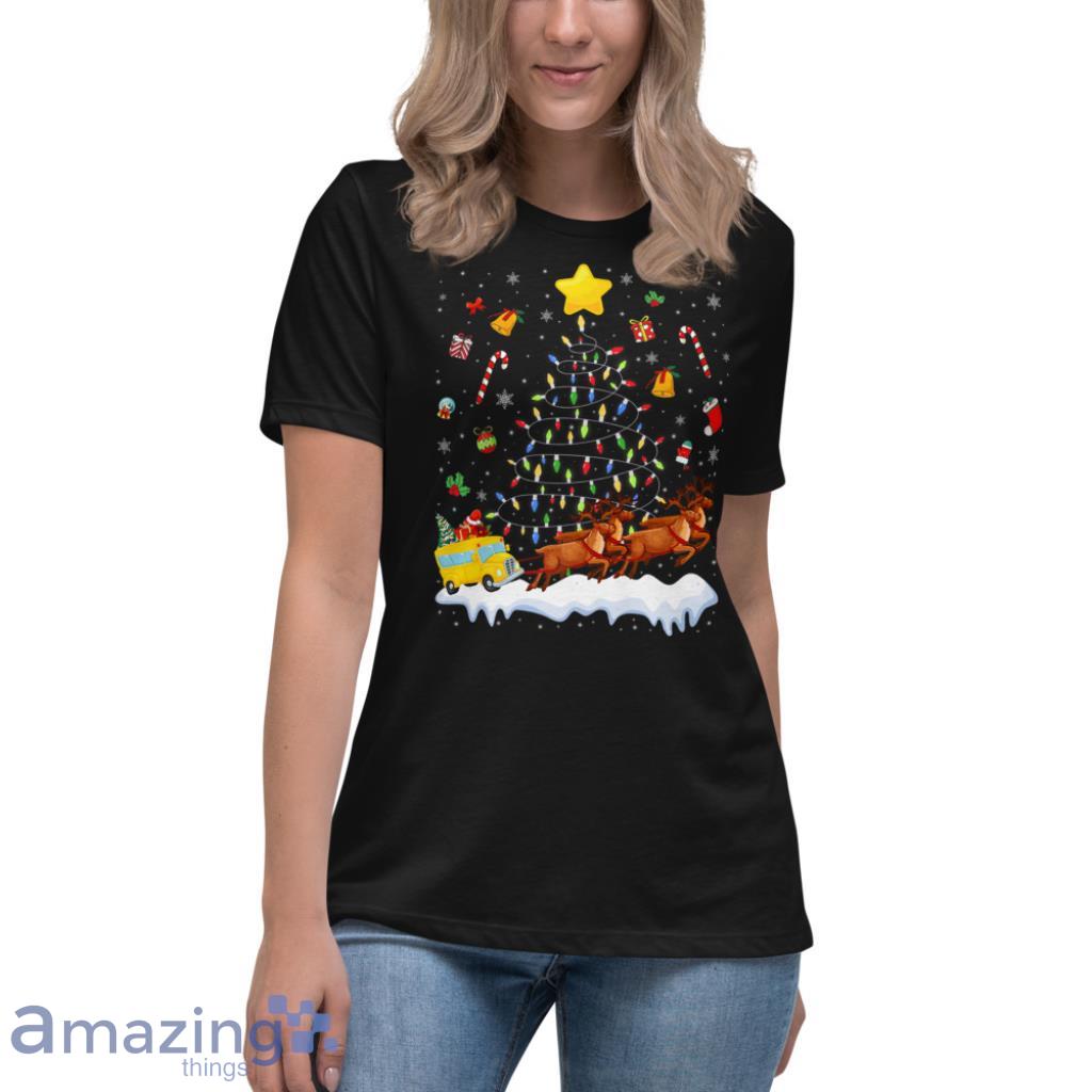 Bus Christmas Lights Tree Funny Santa Bus Driver Premium Christmas Shirt image Bus Christmas Lights Tree Funny Santa Bus Driver Premium Christmas Shirt - Womens Relaxed Short Sleeve Jersey Tee