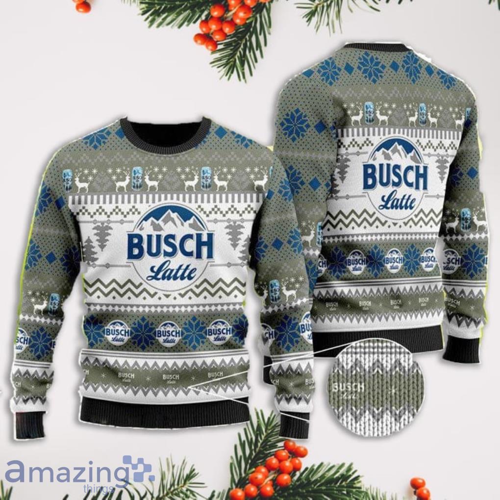 Busch Latte Christmas Pattern Grey Christmas Ugly Sweater Product Photo 1
