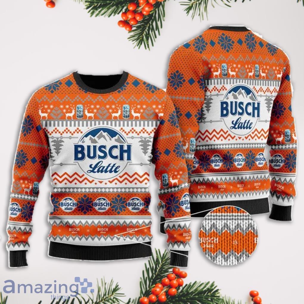 Busch Latte Christmas Pattern Orange Christmas Ugly Sweater Product Photo 1