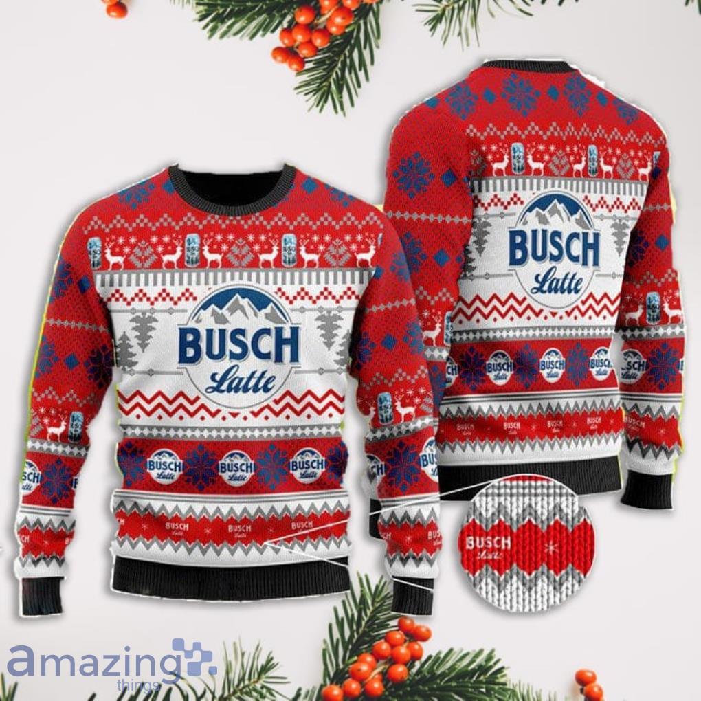 Busch Latte Christmas Pattern Red Christmas Ugly Sweater Product Photo 1