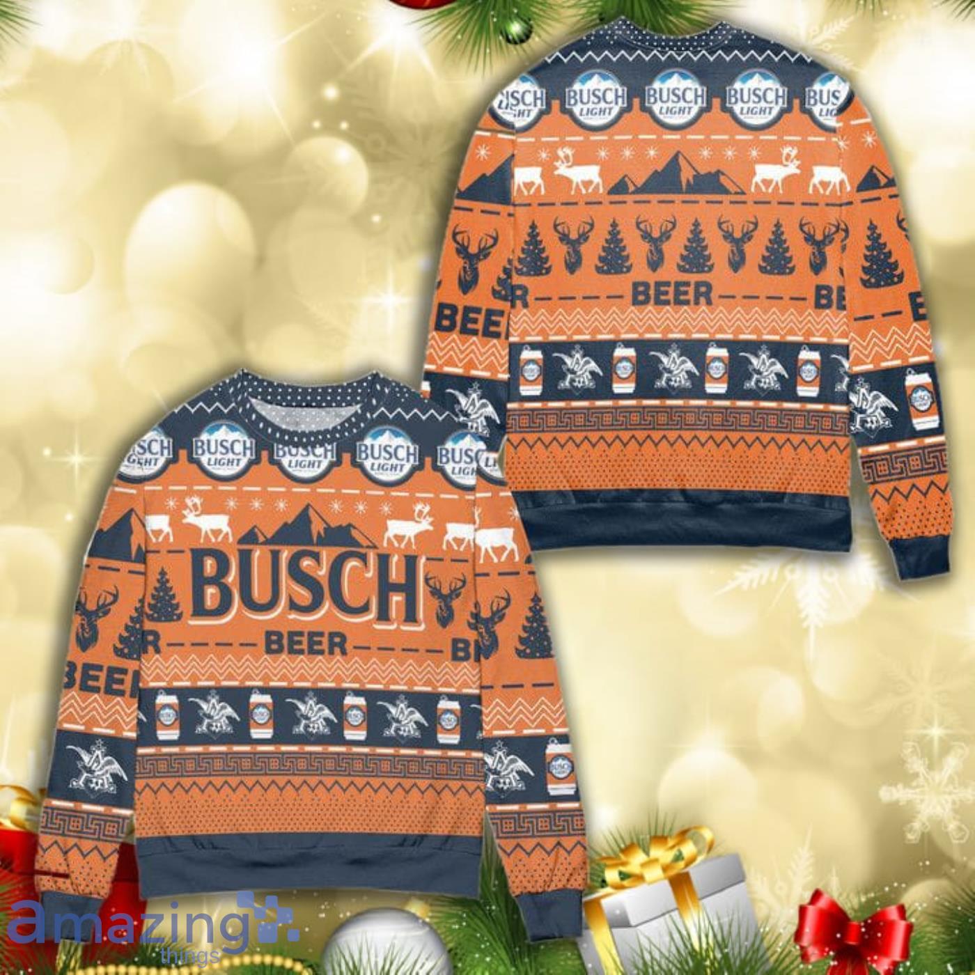 Busch Light Beer Reindeer Pattern All Over Print 3D Ugly Christmas Sweater Product Photo 1