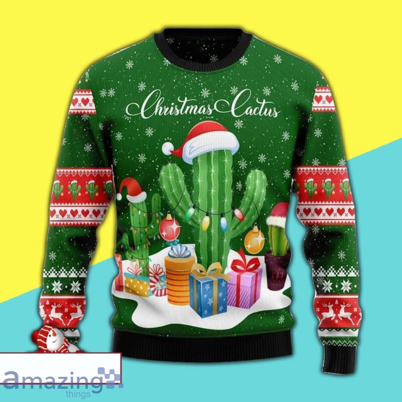 Cactus With Lots Of Gifts Awesome Ugly Christmas Sweater 3D Shirt Product Photo 1