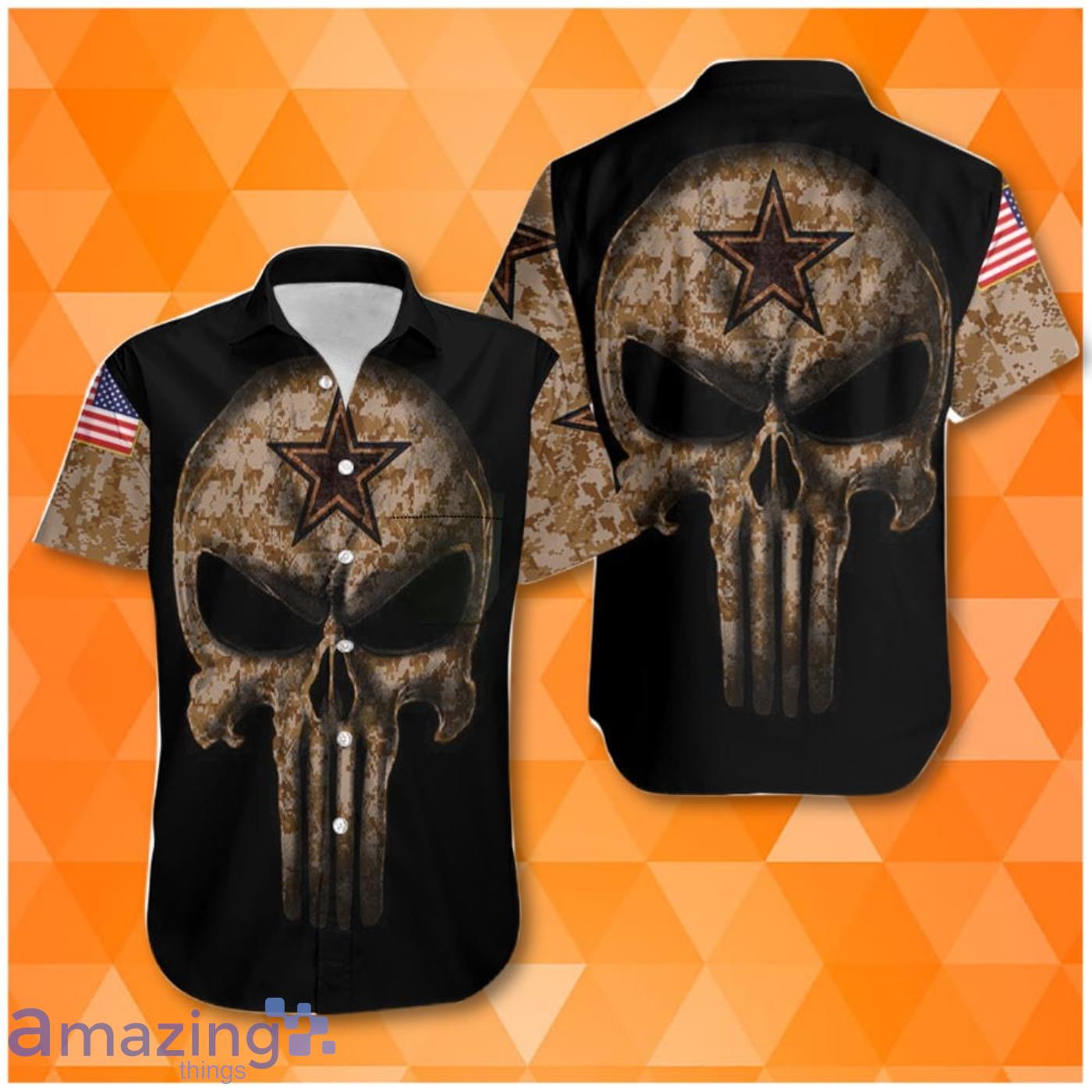 Camouflage Skull Dallas Cowboys American Flag Hawaiian Shirt Product Photo 1