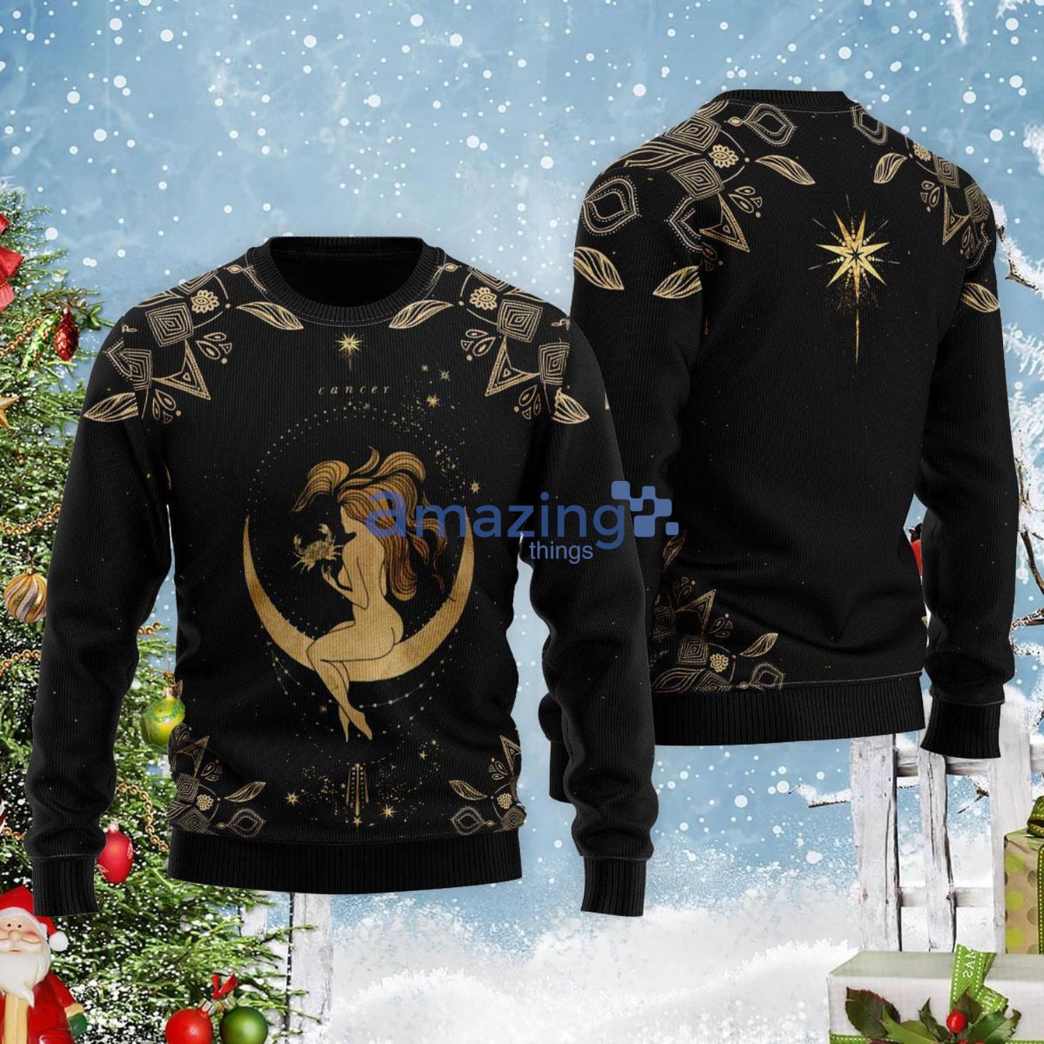 Cancer Golden Zodiac Christmas Gift Ugly Christmas Sweater Product Photo 1