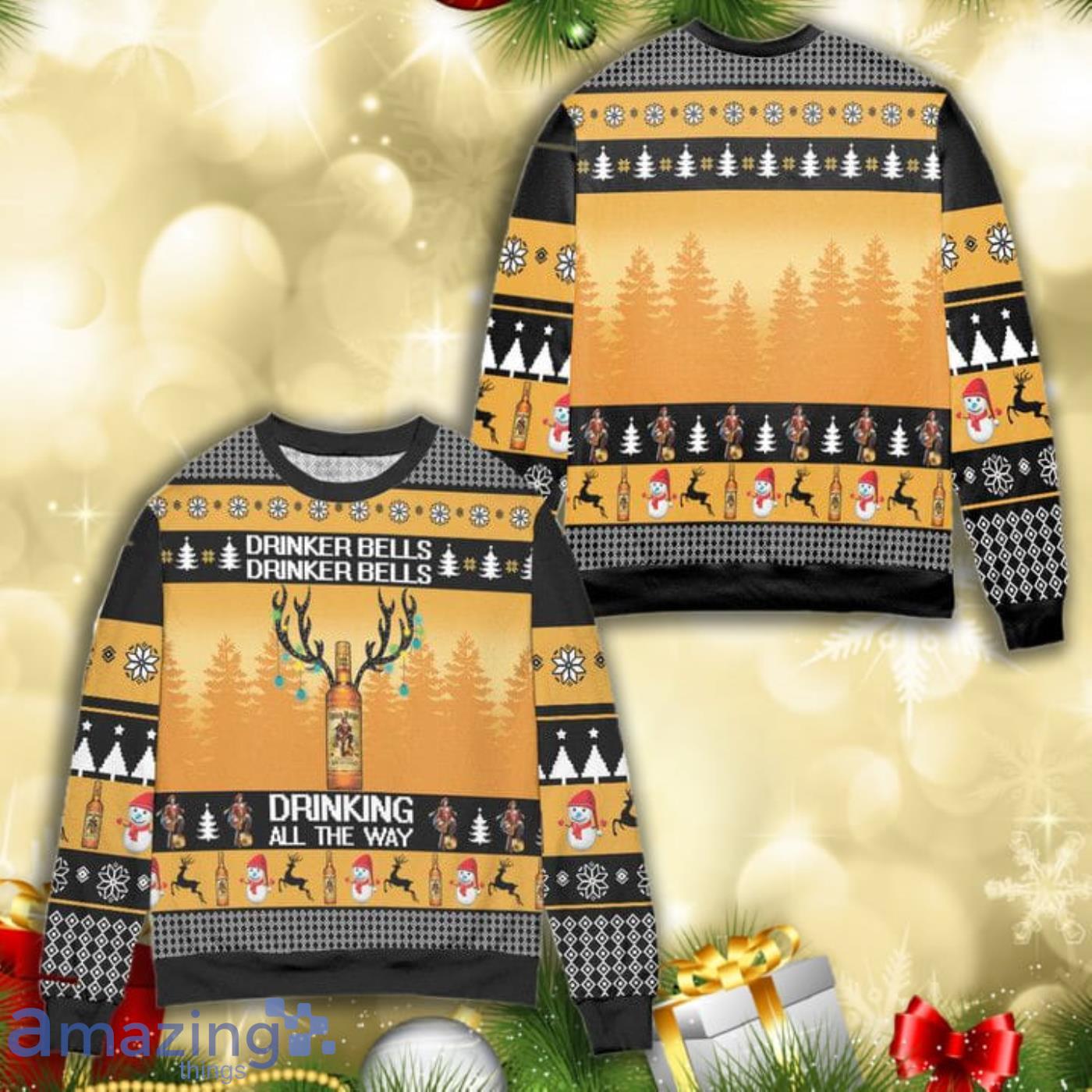 Captain Morgan Drinker Bells Drinking All The Way All Over Print 3D Ugly Christmas Sweater Product Photo 1