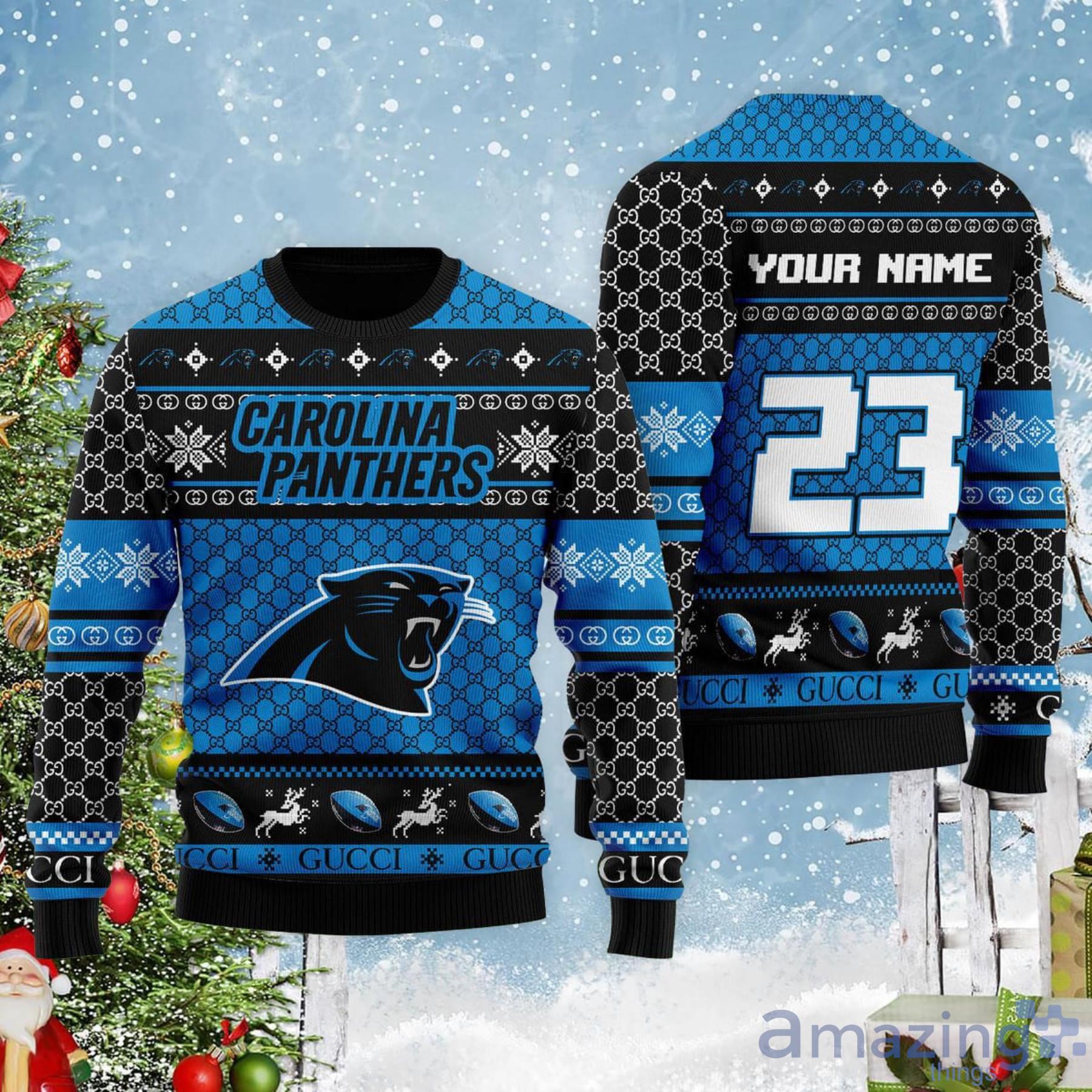 Carolina Panthers Custom Name And Number Ugly Christmas Sweater