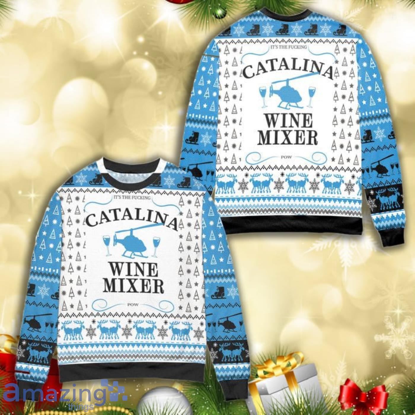 Catalina Wine Mixer Reindeer Snowflake Pattern All Over Print 3D Ugly Christmas Sweater Product Photo 1