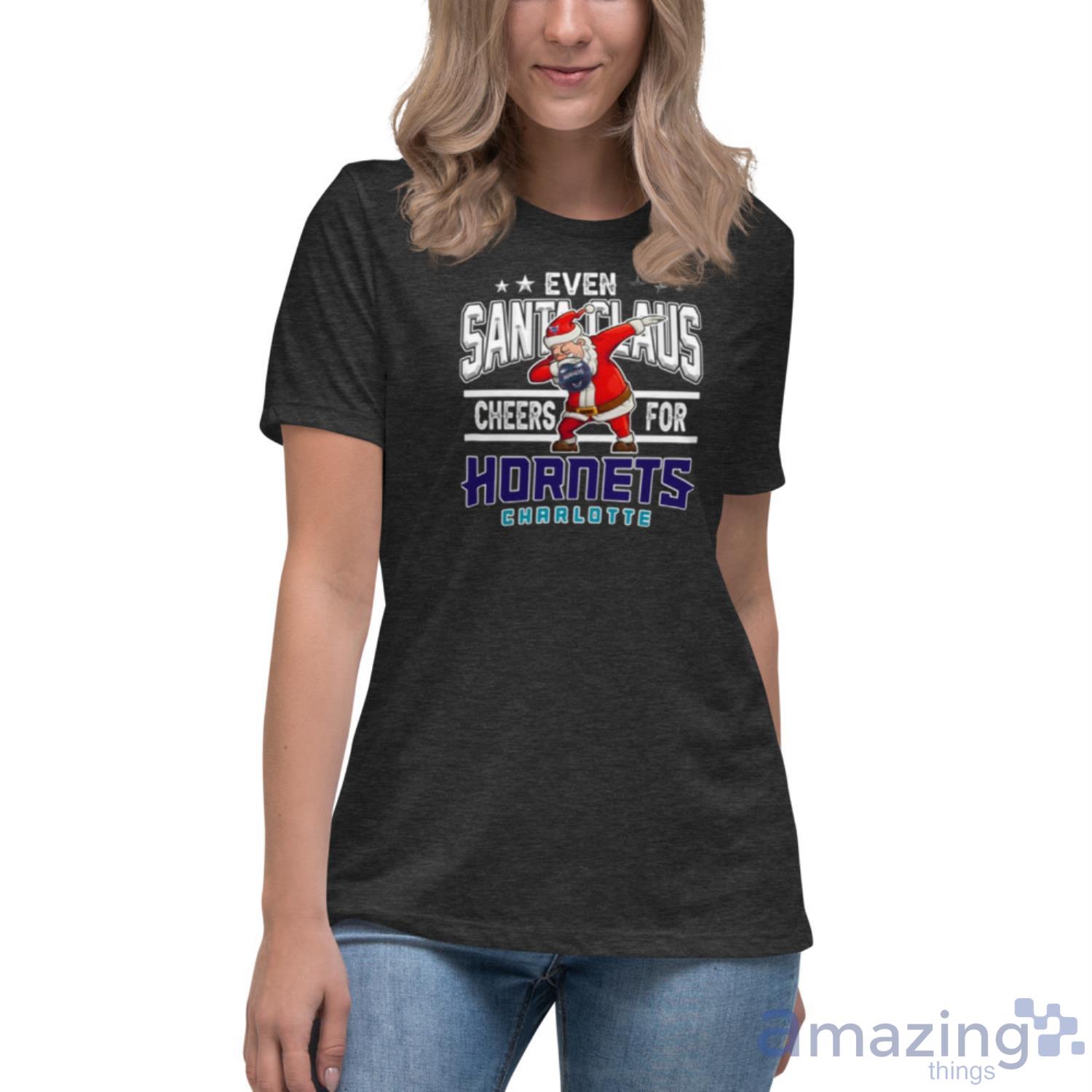 Charlotte Hornets Even Santa Claus Cheers For Christmas NBA Shirt For Fans image Charlotte Hornets Even Santa Claus Cheers For Christmas NBA Shirt For Fans - Womens Relaxed Short Sleeve Jersey Tee-1
