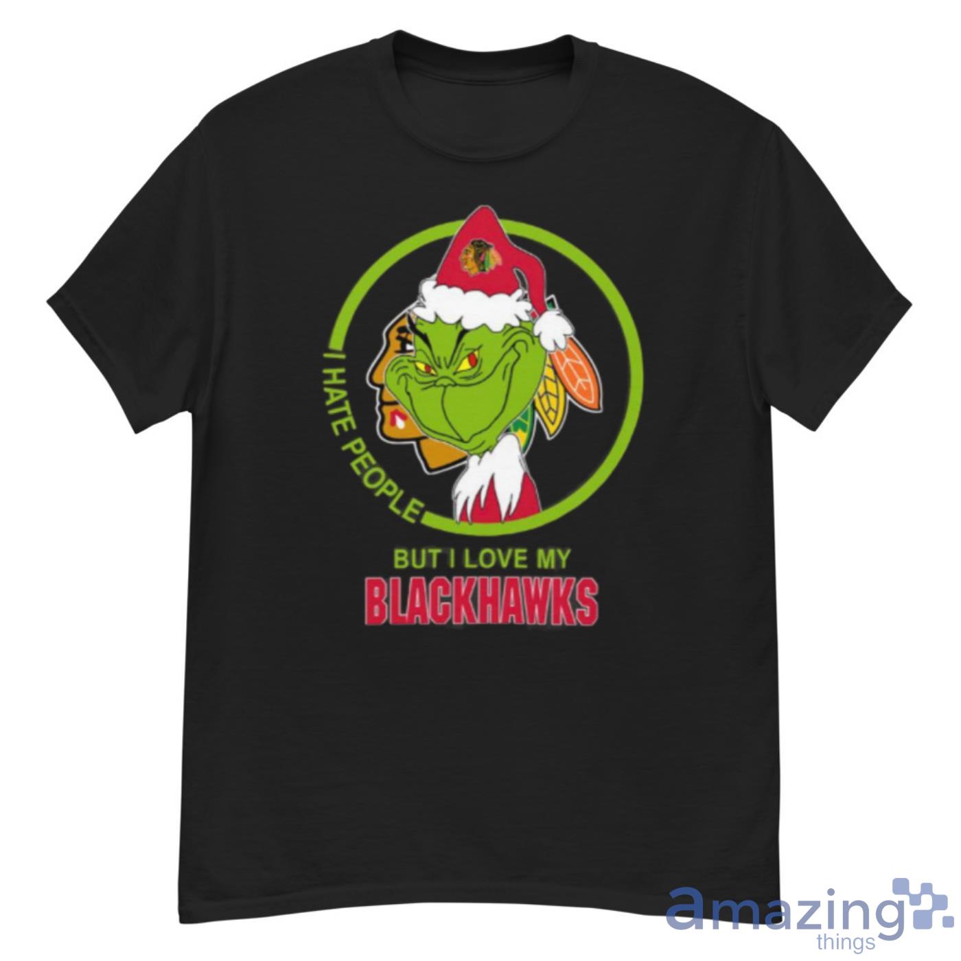 Chicago Blackhawks NHL Christmas Grinch I Hate People But I Love My Favorite Hockey Team Shirt - G500 Men’s Classic T-Shirt