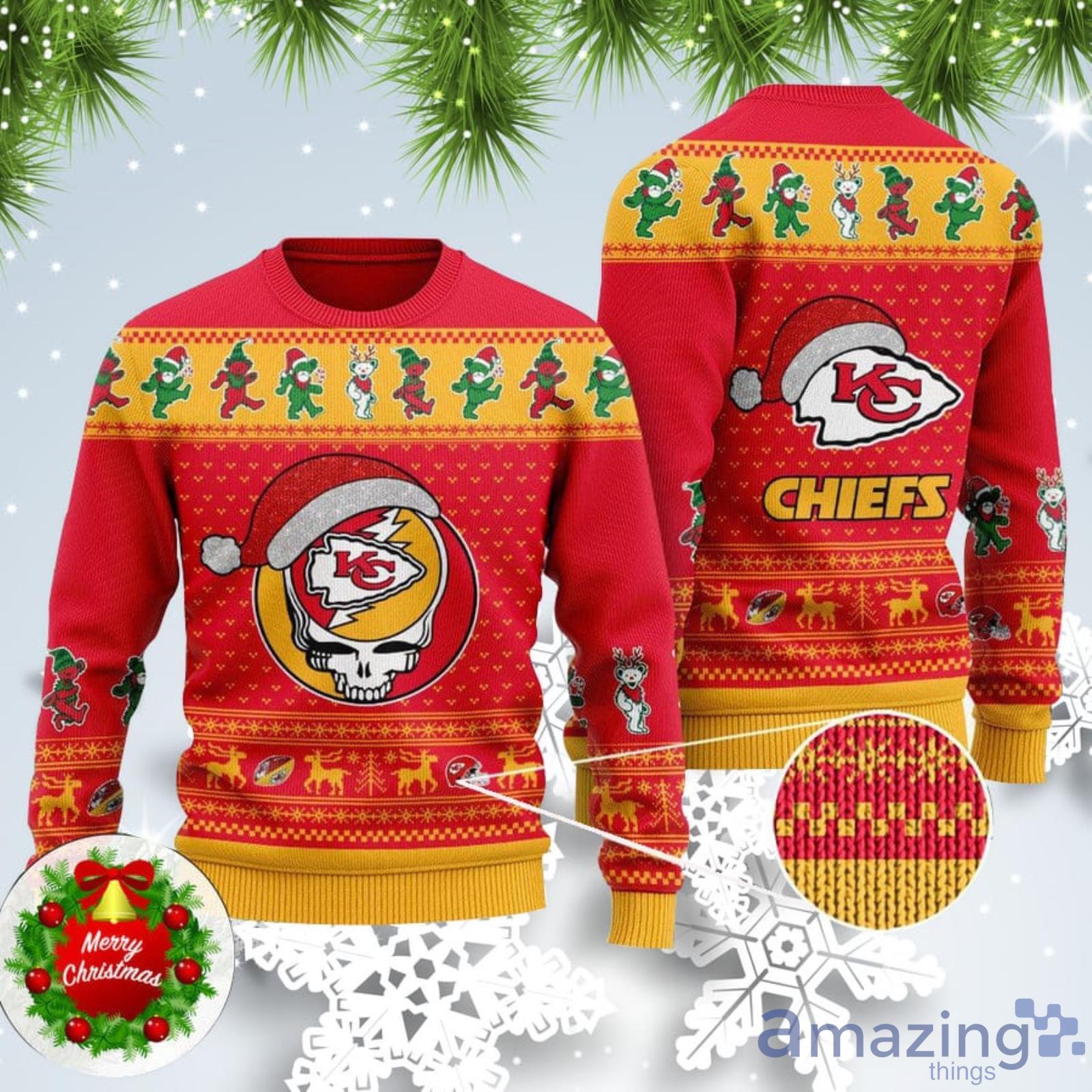 Kansas City Chiefs Football Team Logo Symbol Santa Claus Custom Name  Christmas 3D Sweater - Banantees