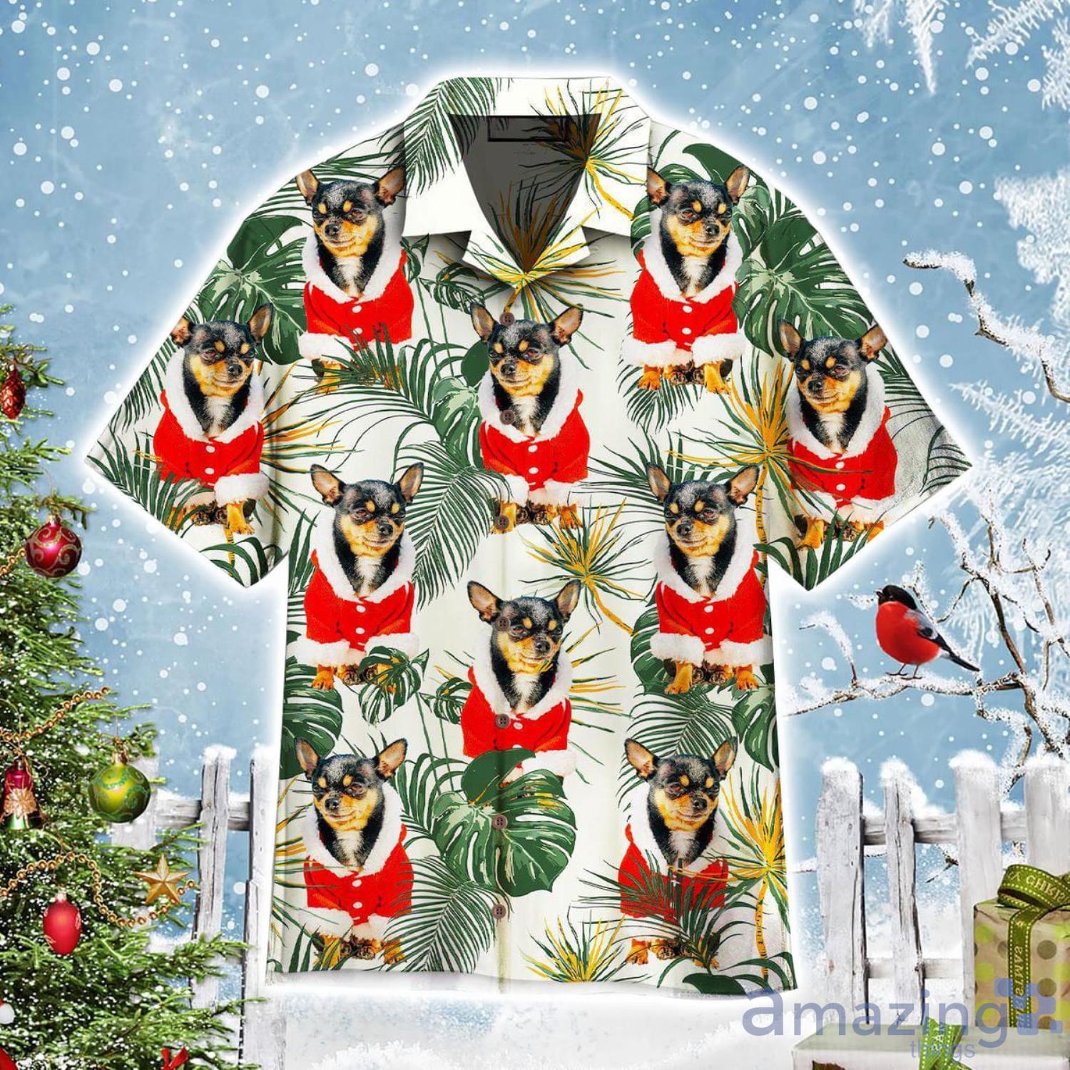 Chihuahua Dog Merry Christmas With Leaves Tropical Aloha Cute Christmas Gift Hawaiian Shirt Product Photo 1