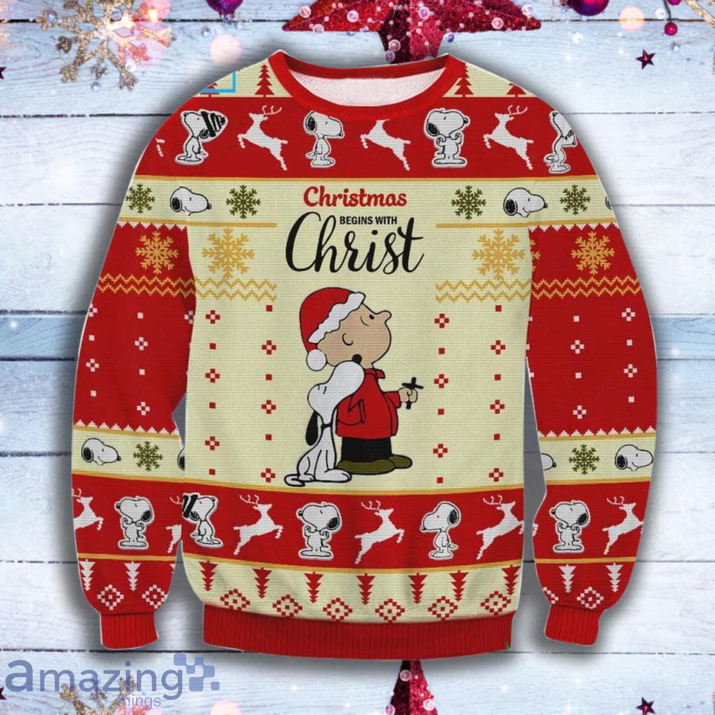 Christmas Begins With Christ Snoopy Full Print Christmas Ugly Sweater Product Photo 1