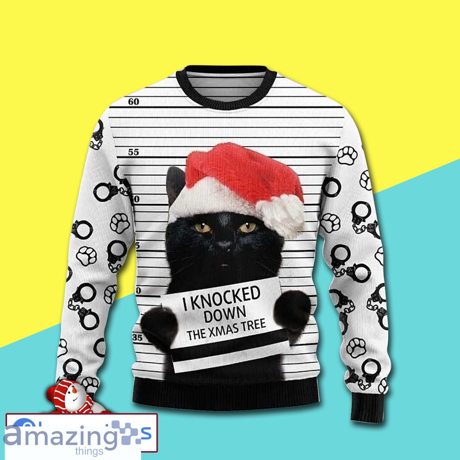 black and white cat christmas sweater