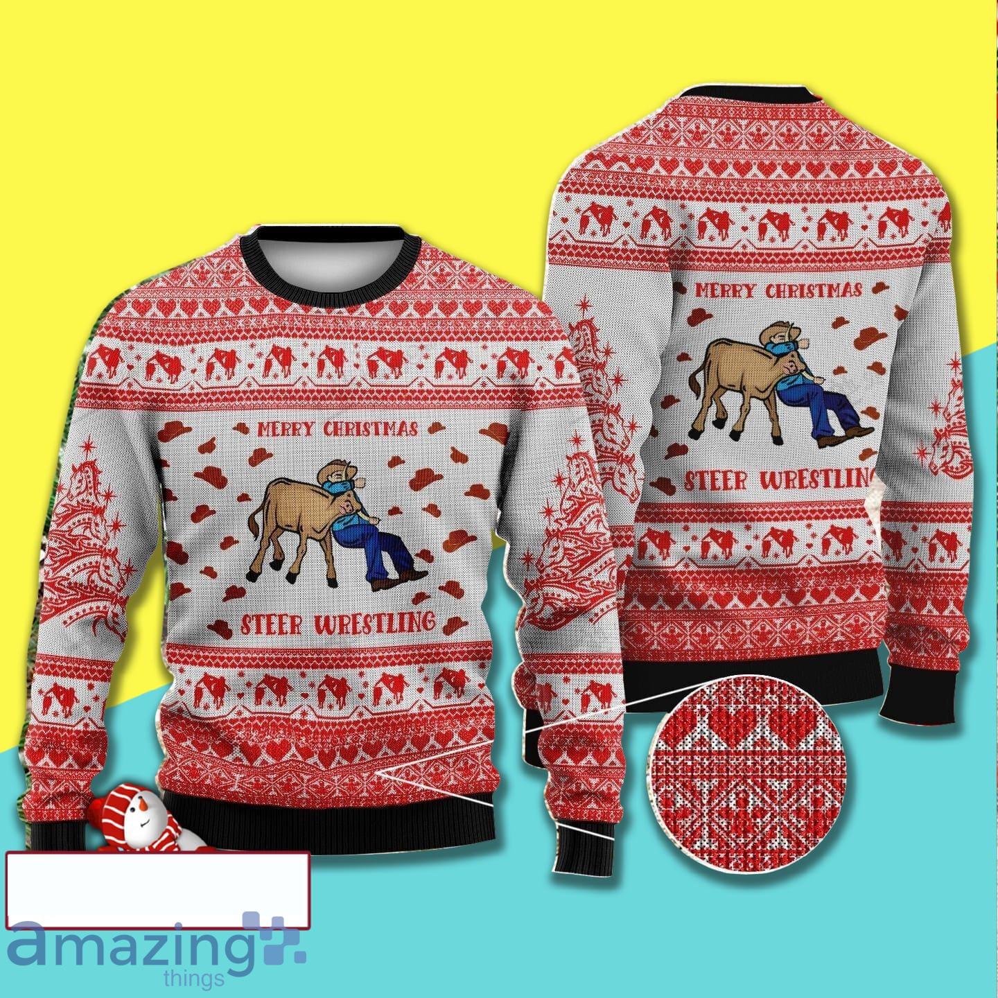Christmas Day's The Farmer And The Cow Full Print Ugly Christmas Sweater Product Photo 1