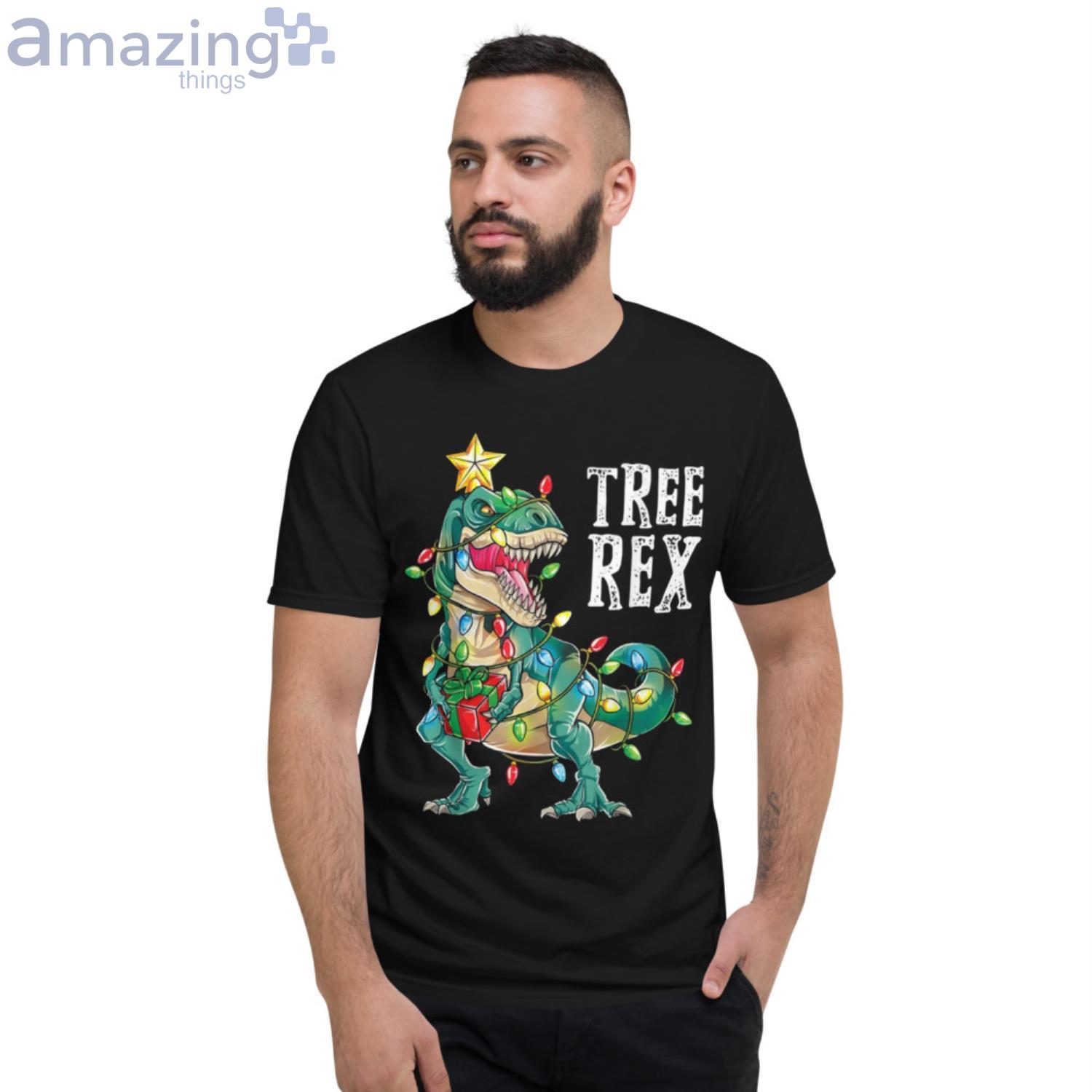 Christmas Dinosaur Tree Rex Pajamas Men Boys Xmas Lights Shirt image Christmas Dinosaur Tree Rex Pajamas Men Boys Xmas Lights Shirt Product Photo 2
