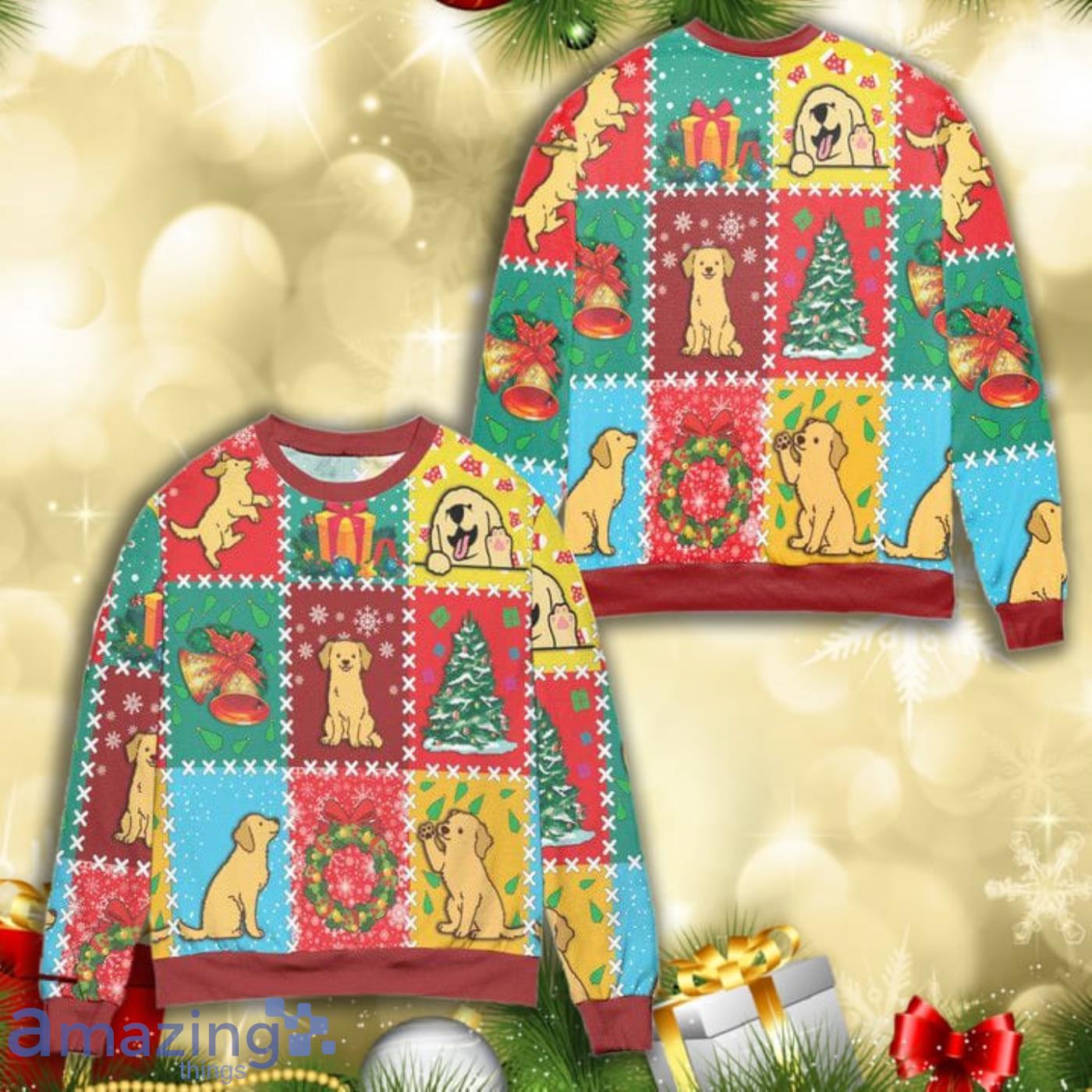 Christmas Holiday With Golden Retriever All Over Print 3D Ugly Christmas Sweater Product Photo 1