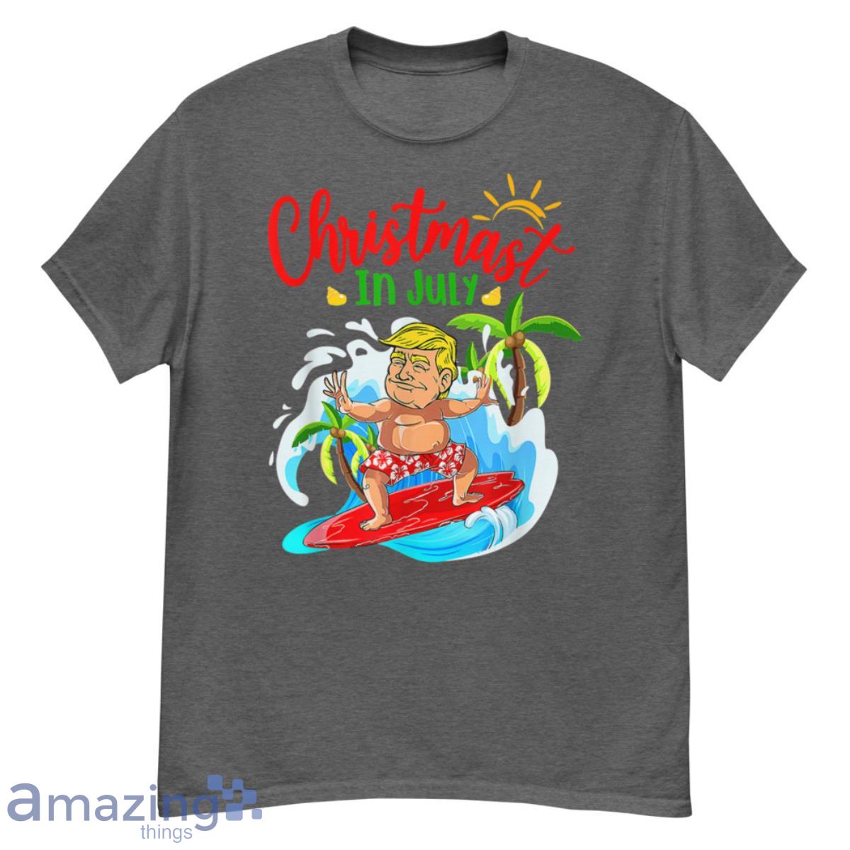 Christmas In July Trump Santa Surfing Hawaiian Summer Beach Shirt - G500 Men’s Classic T-Shirt-1