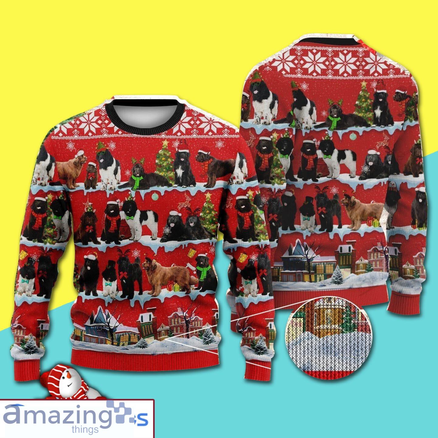 Christmas Night's Newfoundland Dogs Full Print Ugly Christmas Sweater Product Photo 1