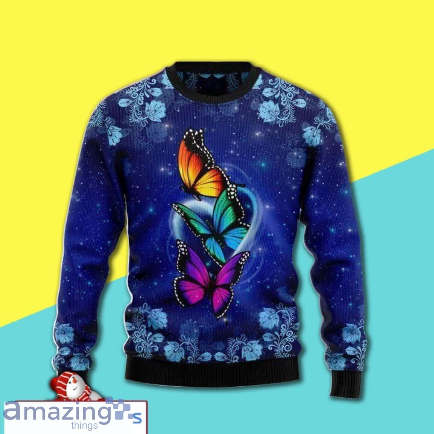 Christmas Pattern With Galaxy Butterfly Full Print Ugly Christmas Sweater Product Photo 1