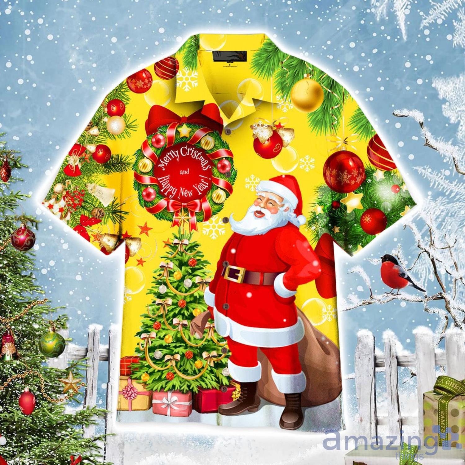 Christmas Santa Claus Yellow Stunning Night Aloha Cute Christmas Gift Cute Christmas Gift Hawaiian Shirt Product Photo 1