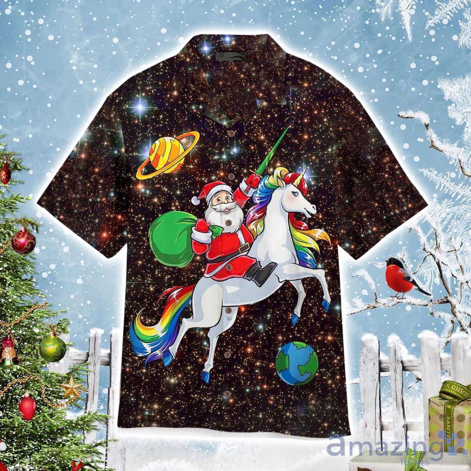 Christmas Santa Riding Unicorn Aloha Cute Christmas Gift Cute Christmas Gift Hawaiian Shirt Product Photo 1