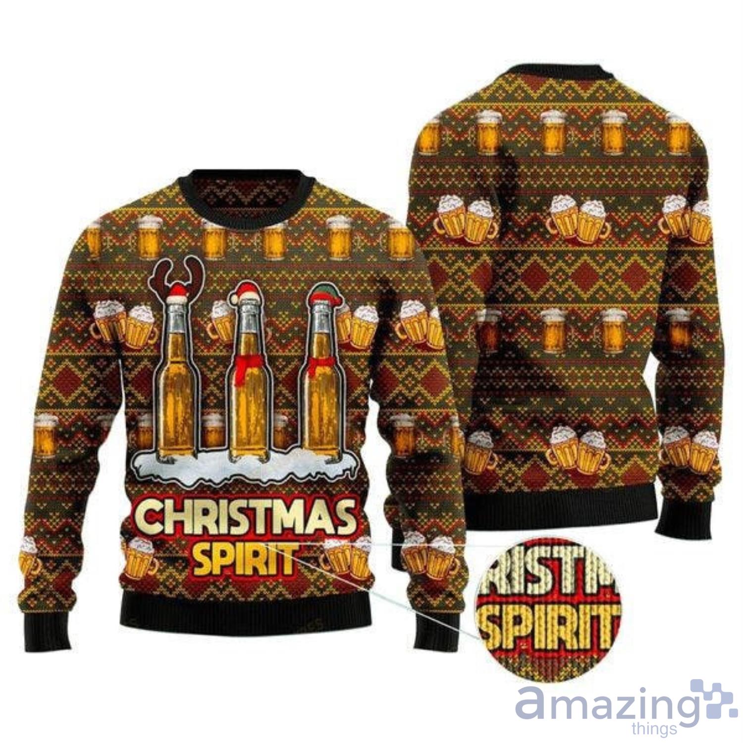Christmas Spirit With Beer Christmas Gift Ugly Christmas Sweater Product Photo 1