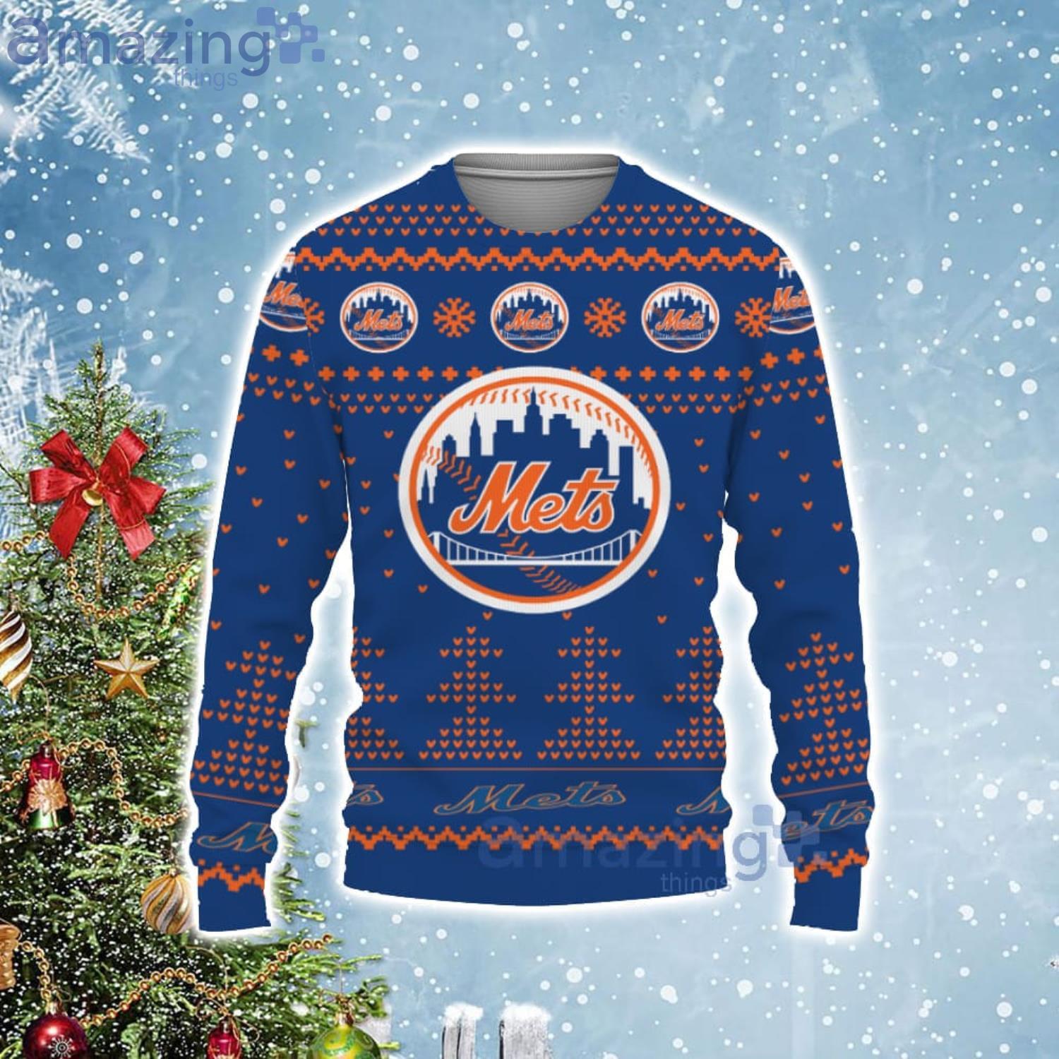 Christmas Team Logo New York Met Christmas Tree Ugly Christmas Sweater Product Photo 1 Christmas Team Logo New York Met Christmas Tree Ugly Christmas Sweater Product Photo 1