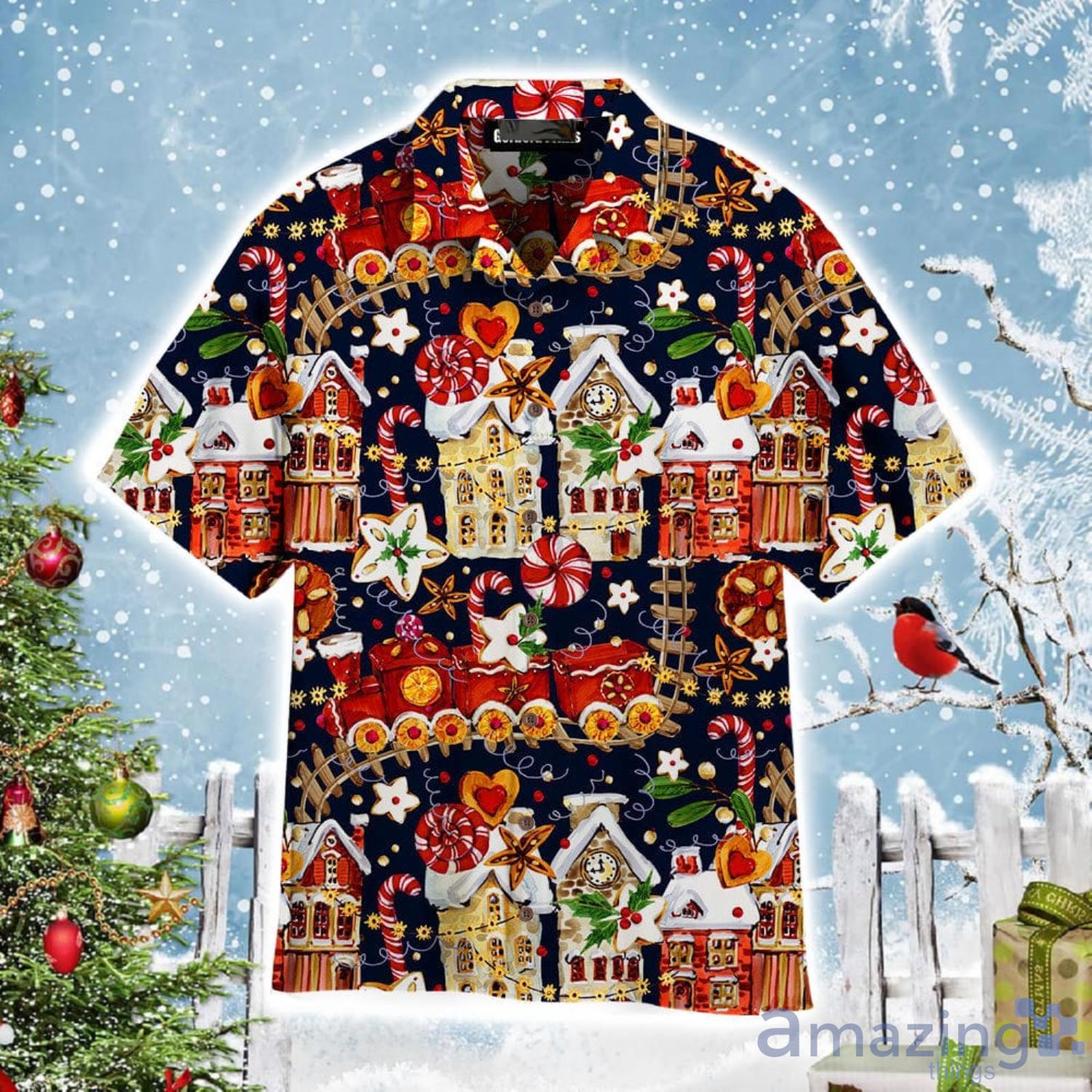 Christmas Train Sweet Holiday Pattern Aloha Cute Christmas Gift Cute Christmas Gift Hawaiian Shirt Product Photo 1