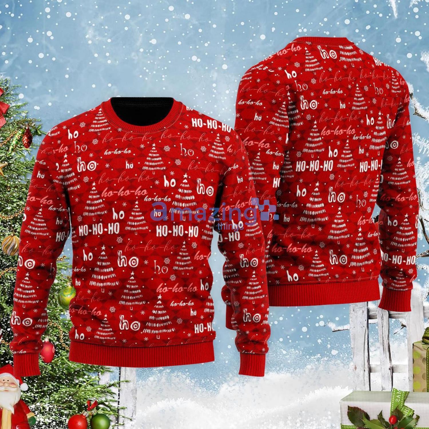 Christmas Tree Snowflakes Red Pattern Christmas Gift Ugly Christmas Sweater Product Photo 1