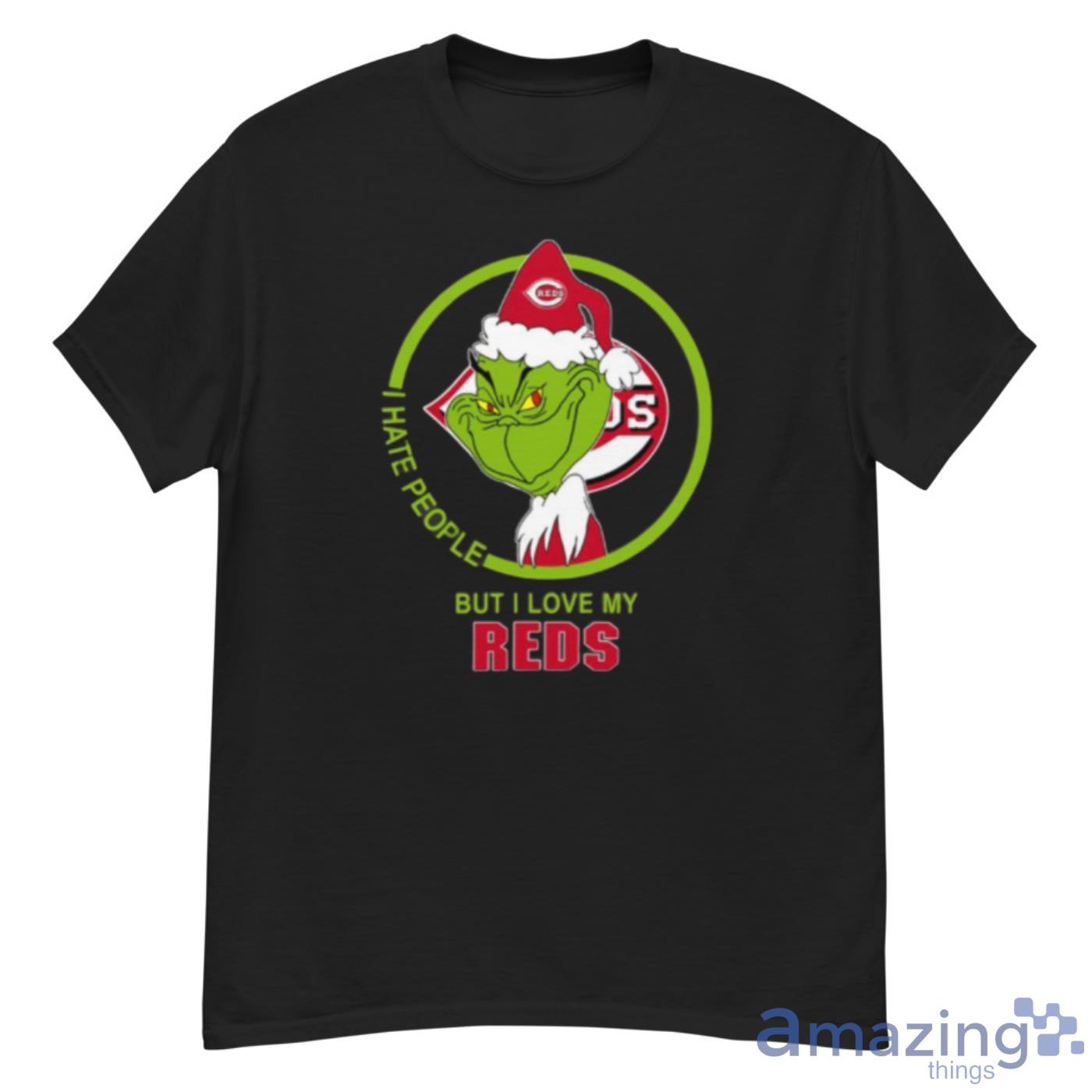 Cincinnati Reds MLB Christmas Grinch I Hate People But I Love My Favorite Baseball Team Shirt - G500 Men’s Classic T-Shirt