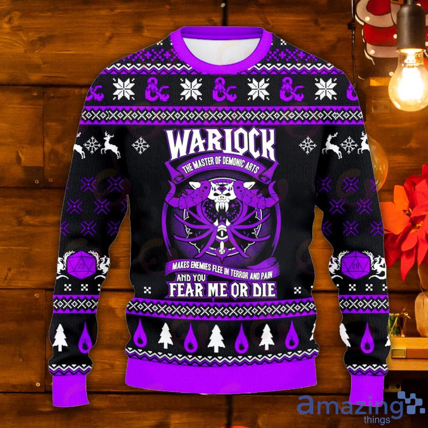 Classes Warlock Fear Me Or Die Ugly Christmas Sweater Product Photo 1