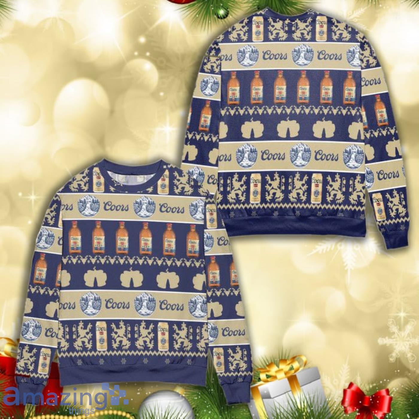 Coors Banquet Beer Reindeer Pattern All Over Print 3D Ugly Christmas Sweater Product Photo 1